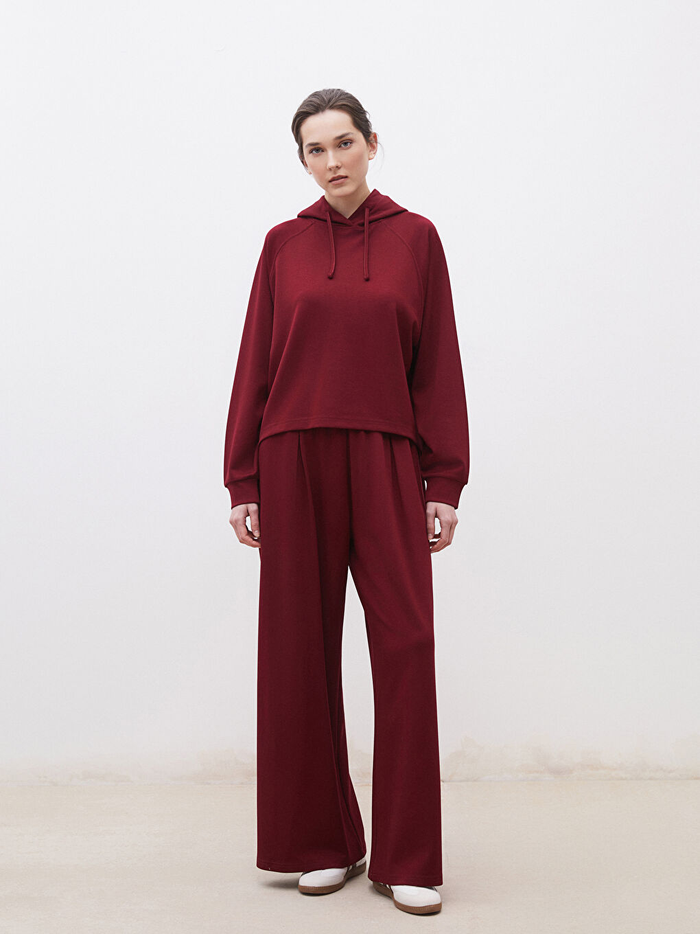 Bordo Loose Fit Kadın Hoodie-1
