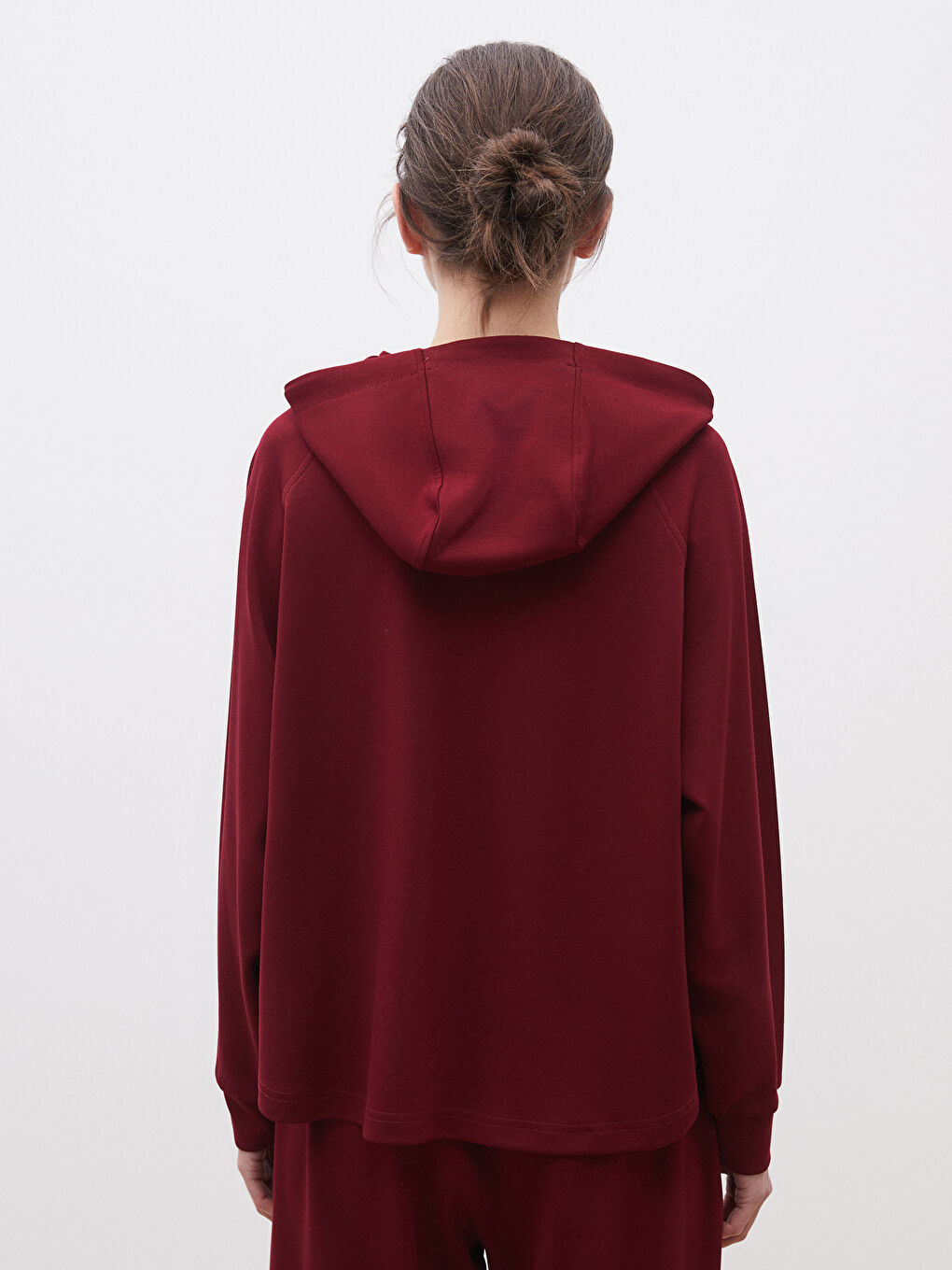 Bordo Loose Fit Kadın Hoodie-3