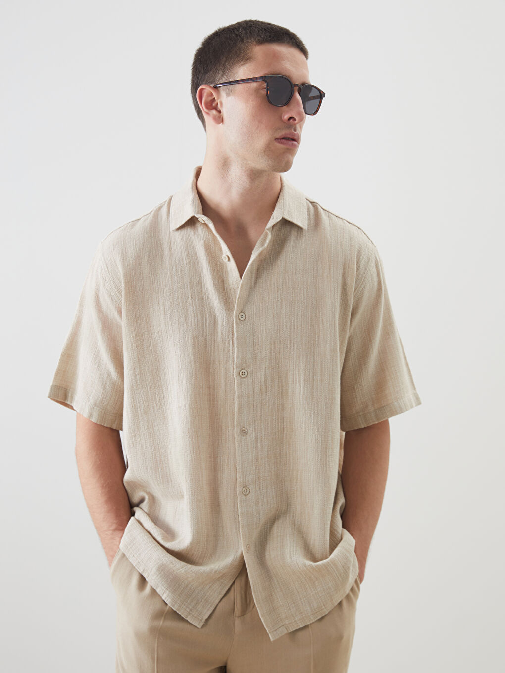 Regular Fit Men's Short Sleeve Textured Shirt -S5OJ05Z8-Z8K