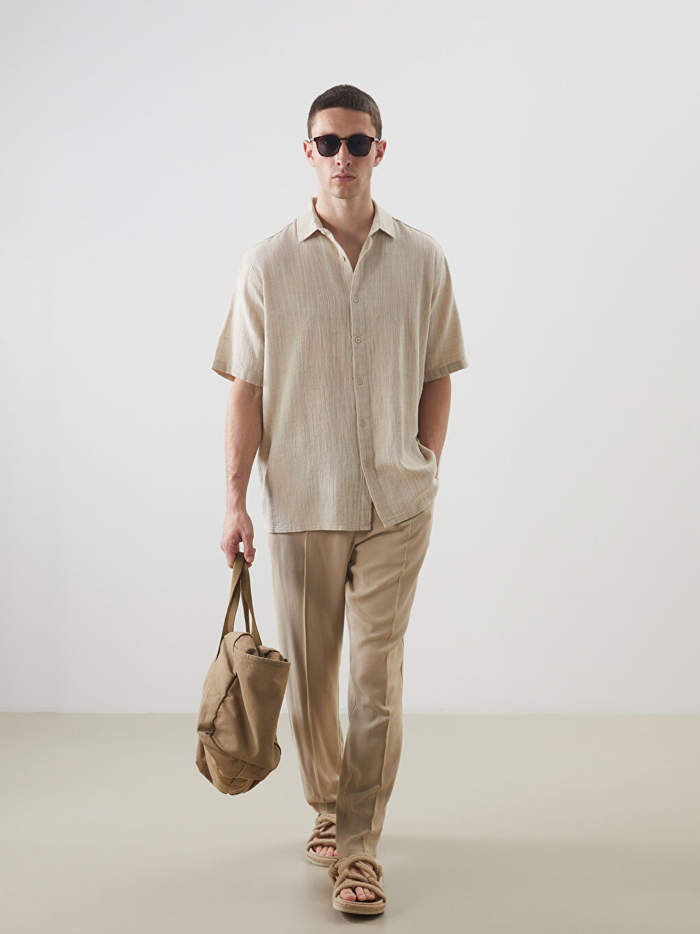 Regular Fit Men's Short Sleeve Textured Shirt -S5OJ05Z8-Z8K