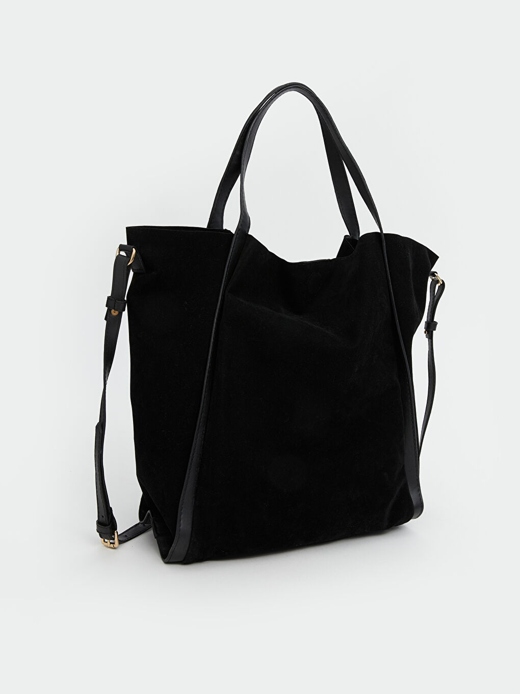 Siyah Süet Görünümlü Kadın Omuz Çantası-1