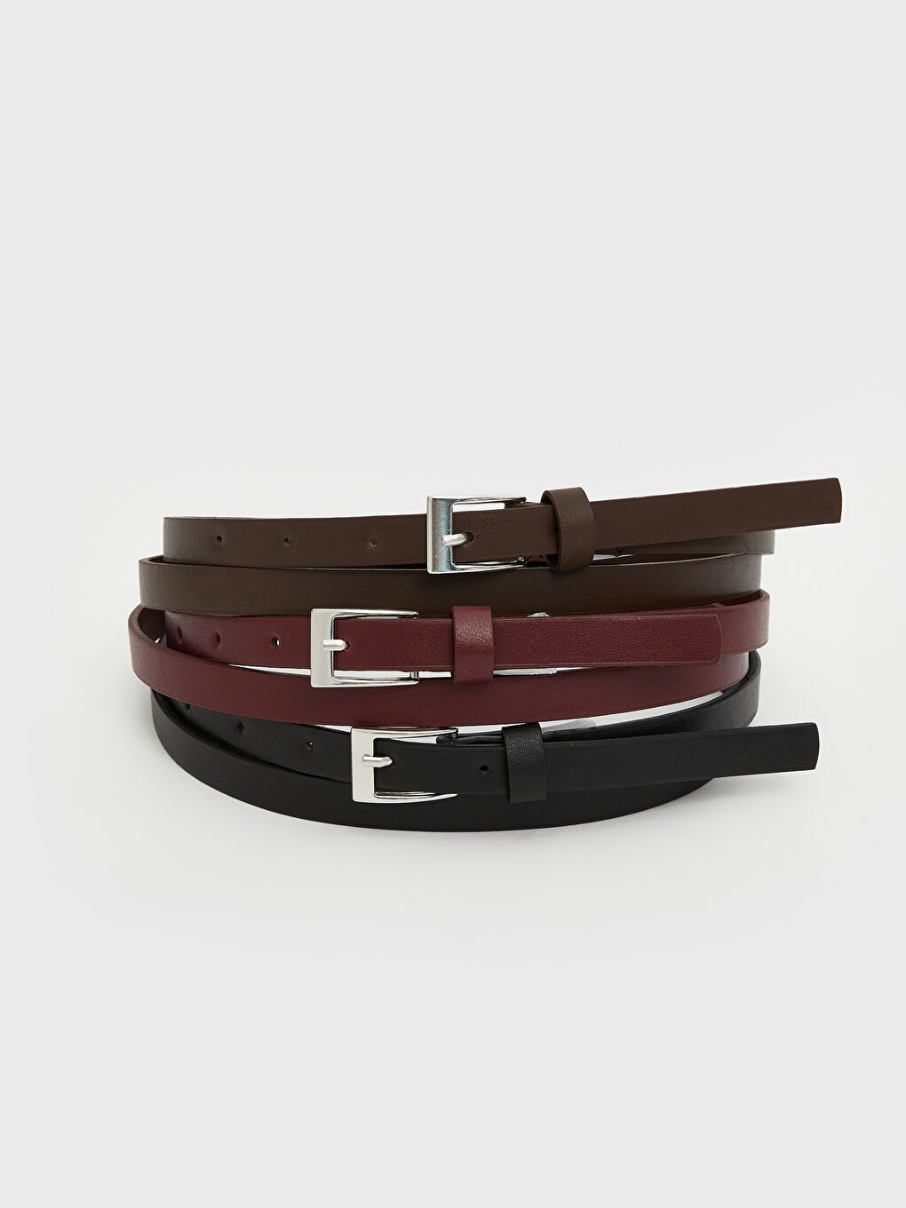 LCW ACCESSORIES Bordo Deri Görünümlü Kadın Kemer 3'lü