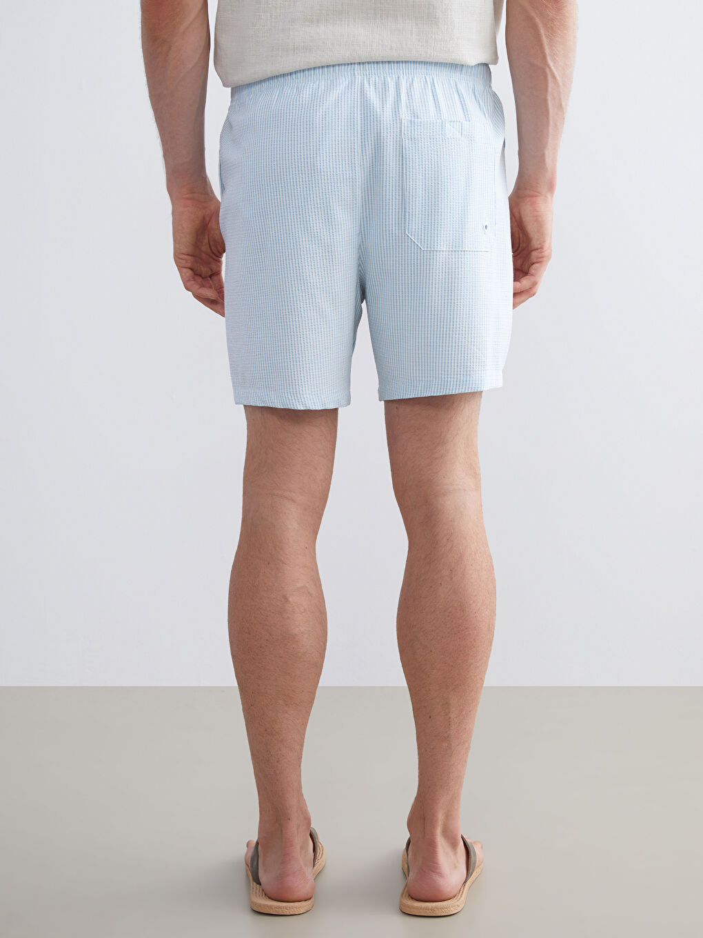 Mavi Kısa Boy Çizgili Erkek Deniz Şortu-3