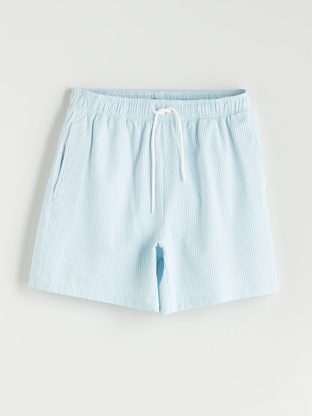 Mavi Kısa Boy Çizgili Erkek Deniz Şortu-4