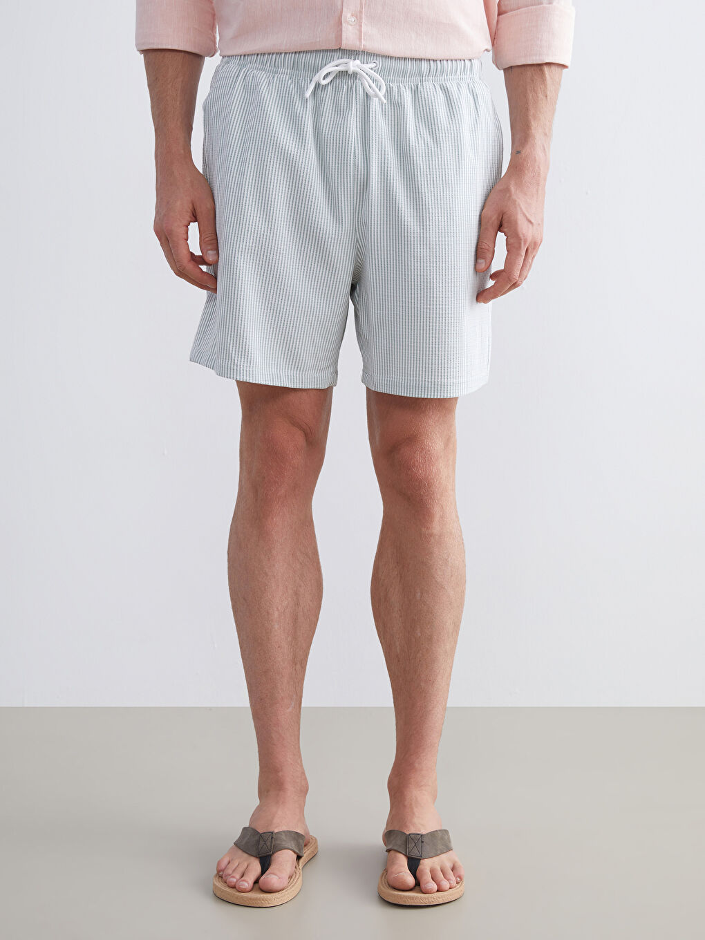 Yeşil Kısa Boy Çizgili Erkek Deniz Şortu-1