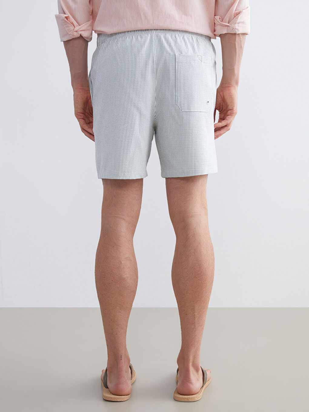 Yeşil Kısa Boy Çizgili Erkek Deniz Şortu-3