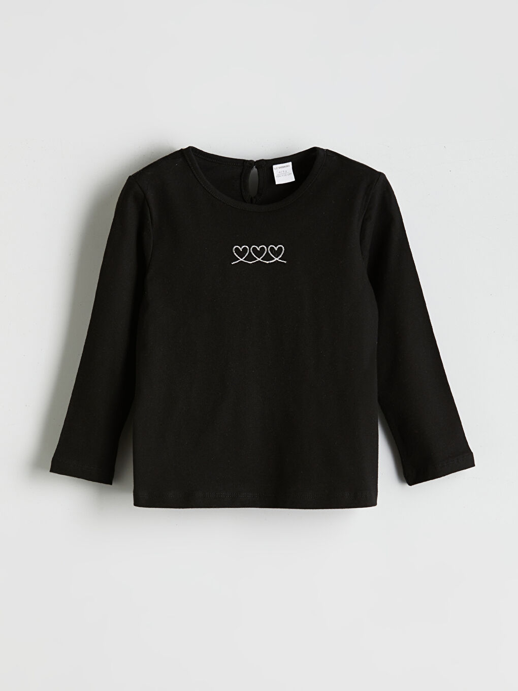 Siyah Bisiklet Yaka Baskılı Kız Çocuk Tişört