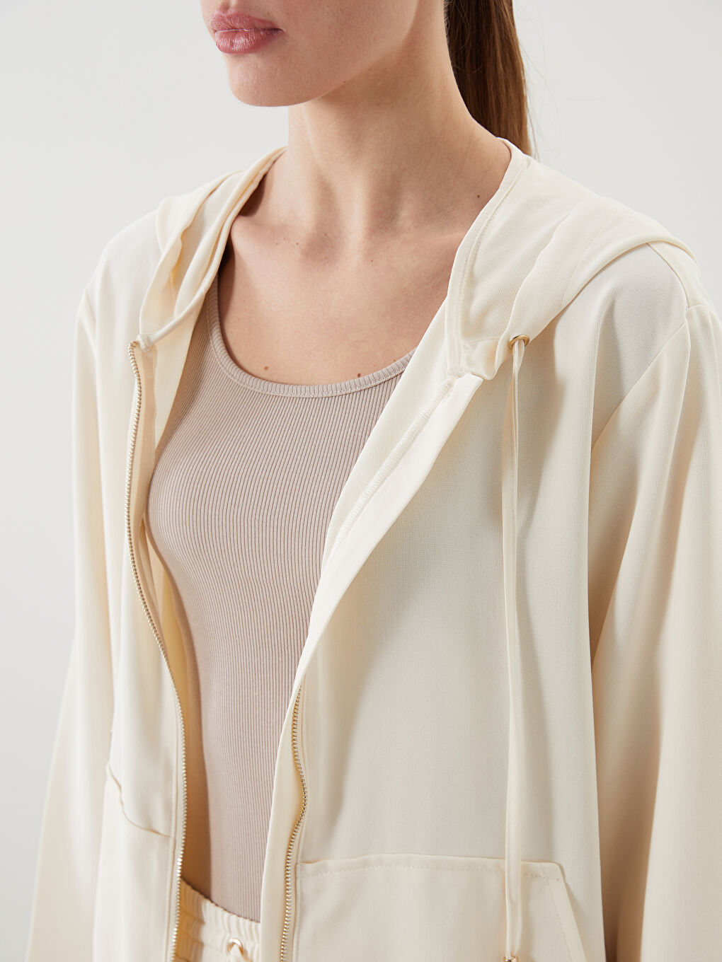 Bej Kapüşonlu Kadın Tunik-2