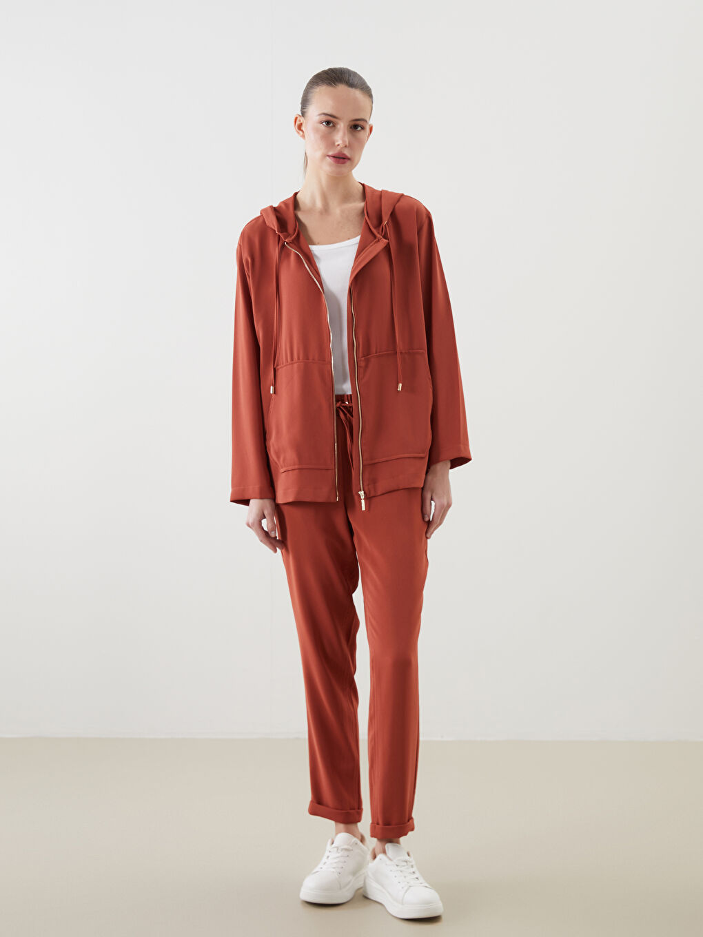 Kahverengi Kapüşonlu Kadın Tunik-1