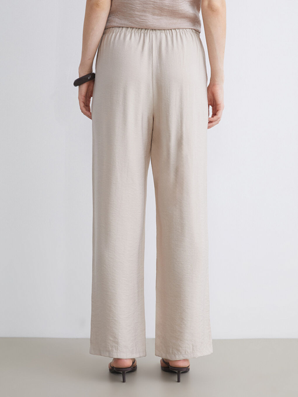 Elasticated Waist Textured Wide Leg Women's Trousers-6