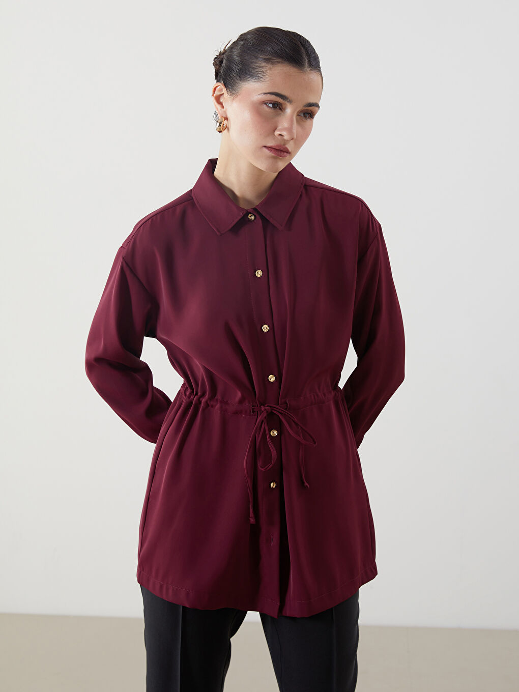 Bordo Loose Fit Kadın Gömlek Tunik