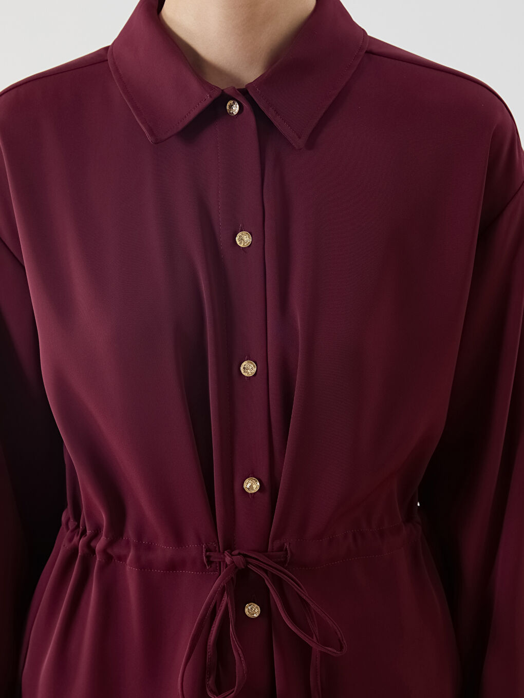 Bordo Loose Fit Kadın Gömlek Tunik-2