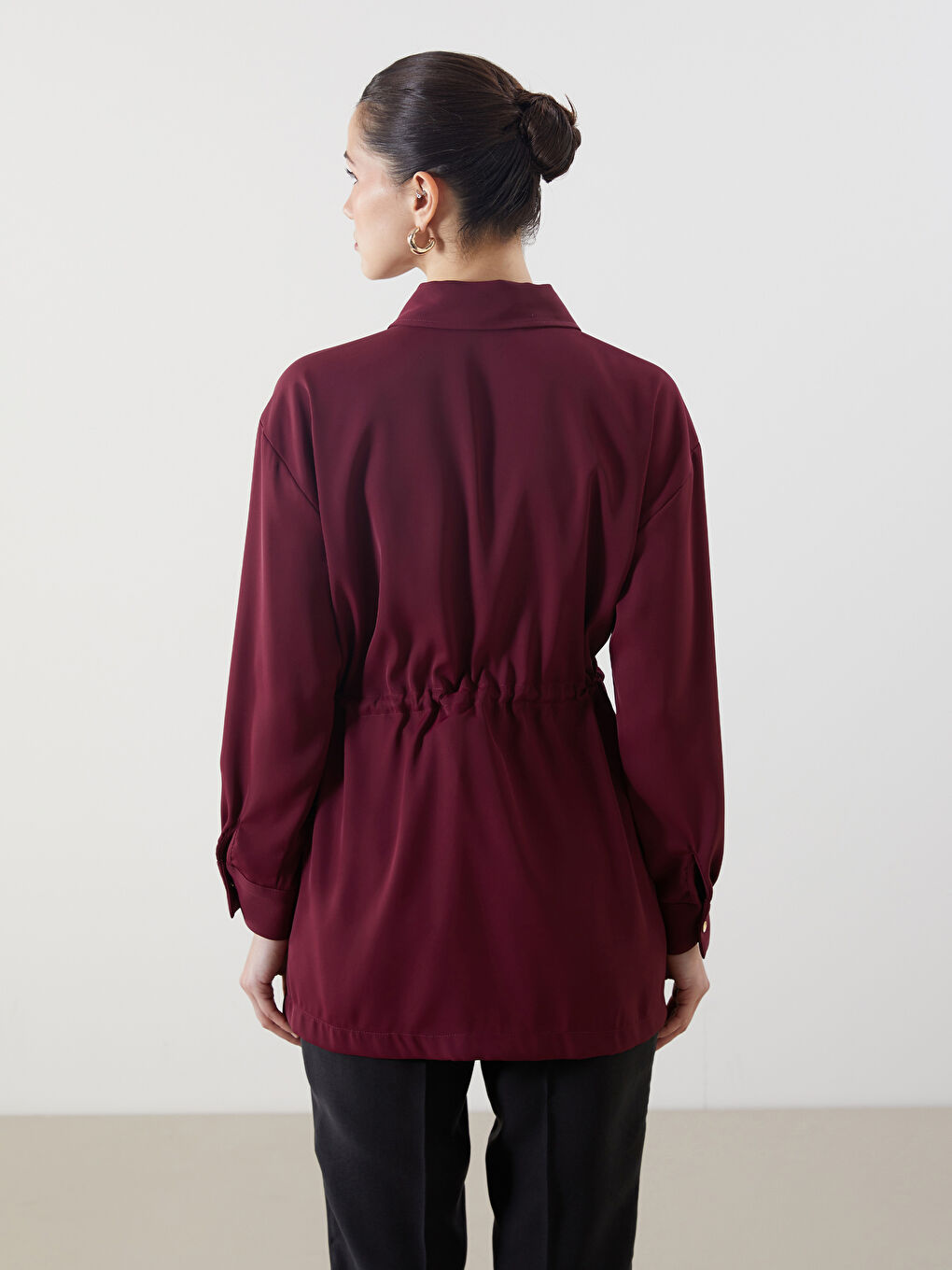 Bordo Loose Fit Kadın Gömlek Tunik-3