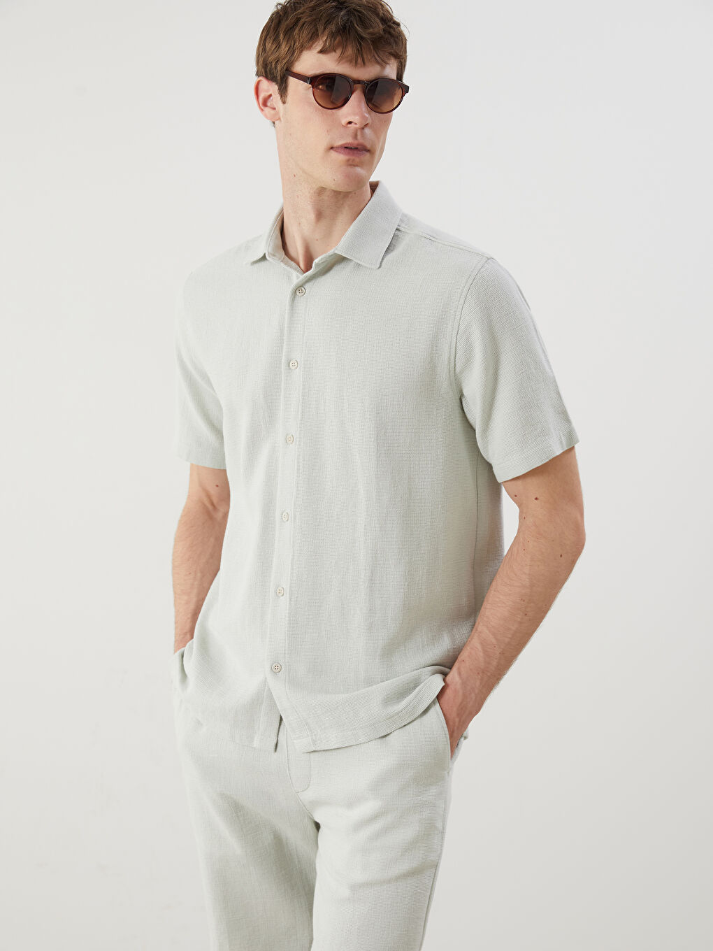 Regular Fit Short Sleeve Dobby Men's Shirt -S5OK72Z8-VYW