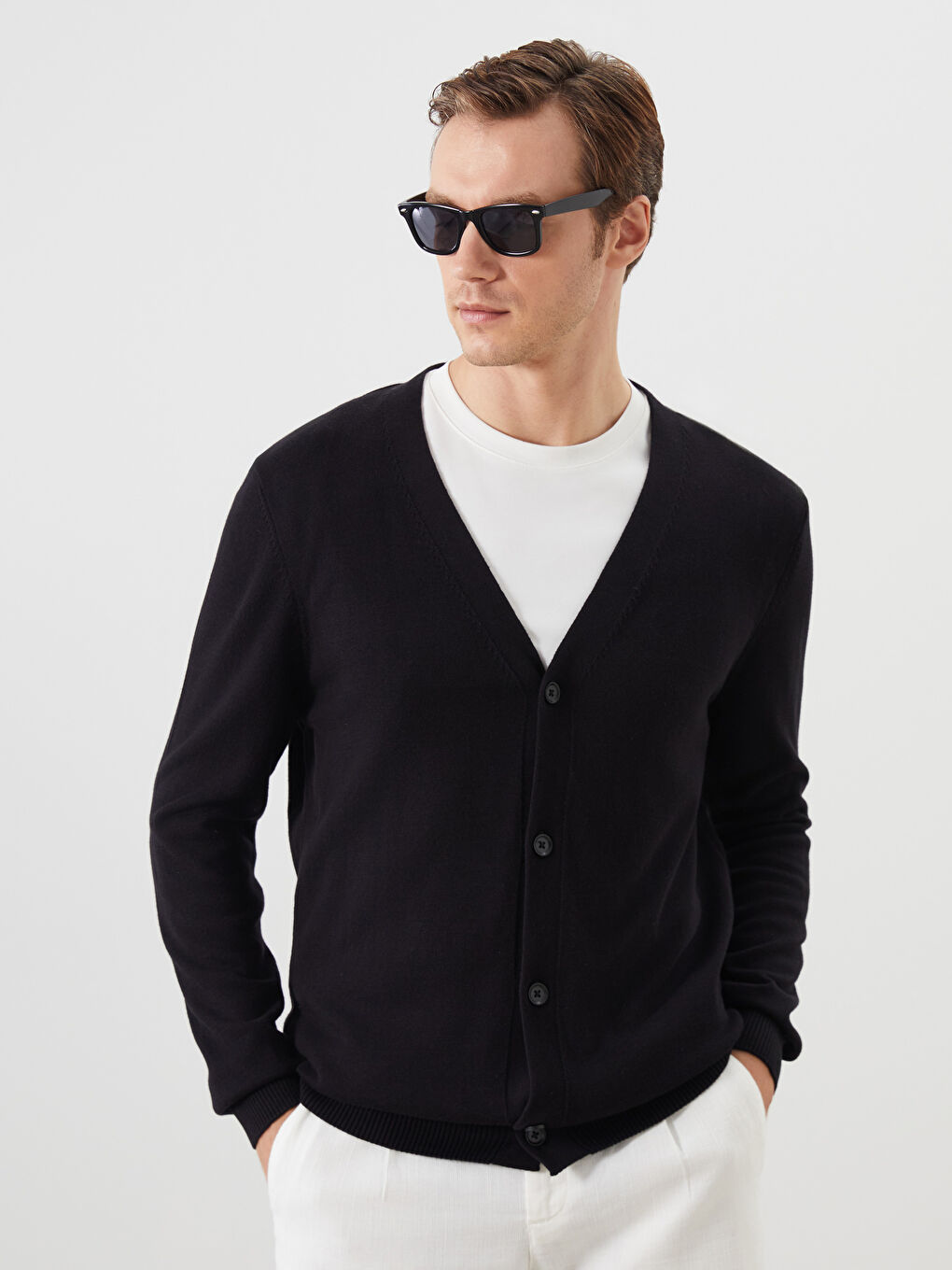 Standard Fit V Neck Men's Knitwear Cardigan -S5OK73Z8-CVL