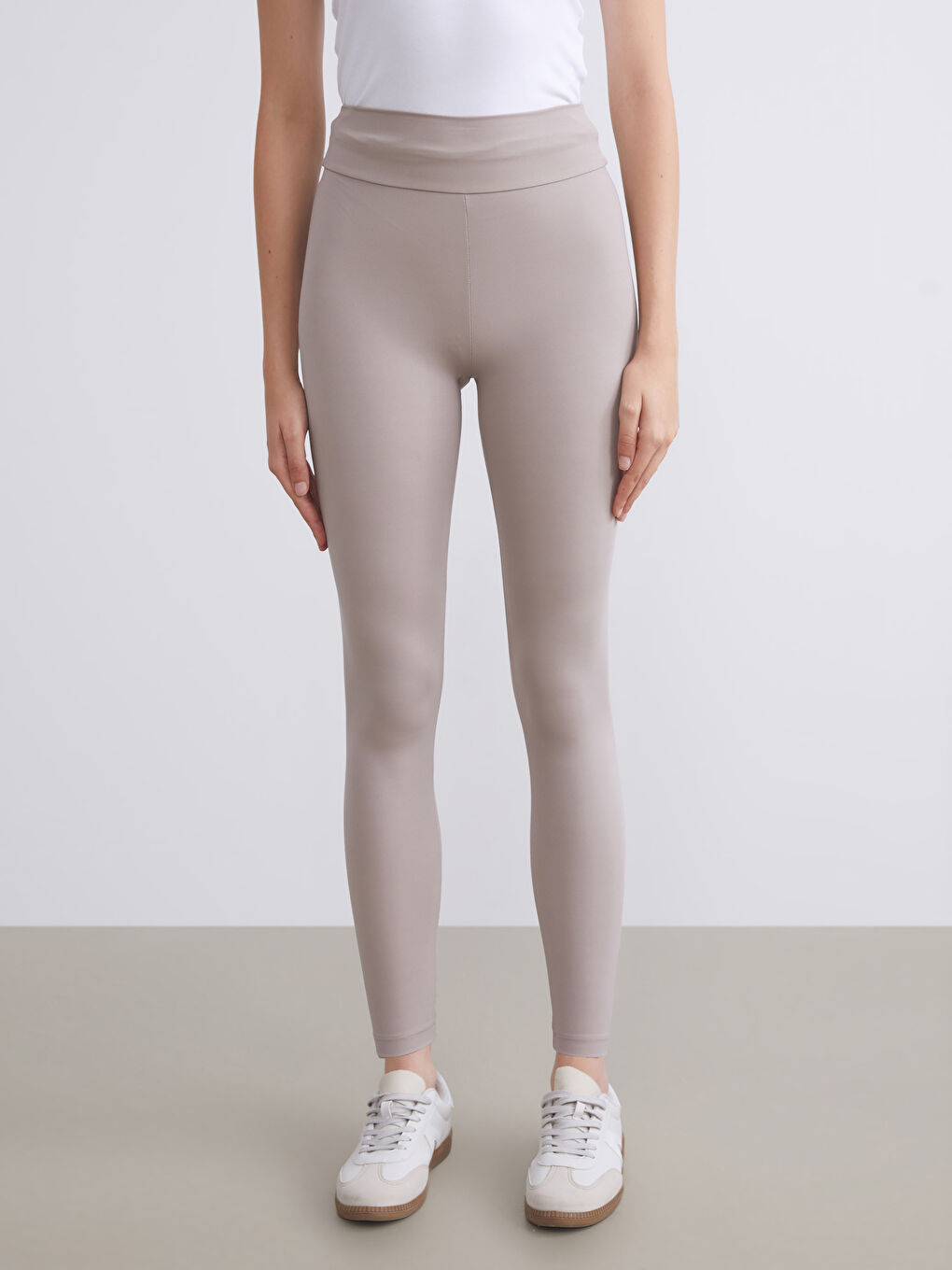 Kahverengi Beli Lastikli Kadın Spor Tayt-1