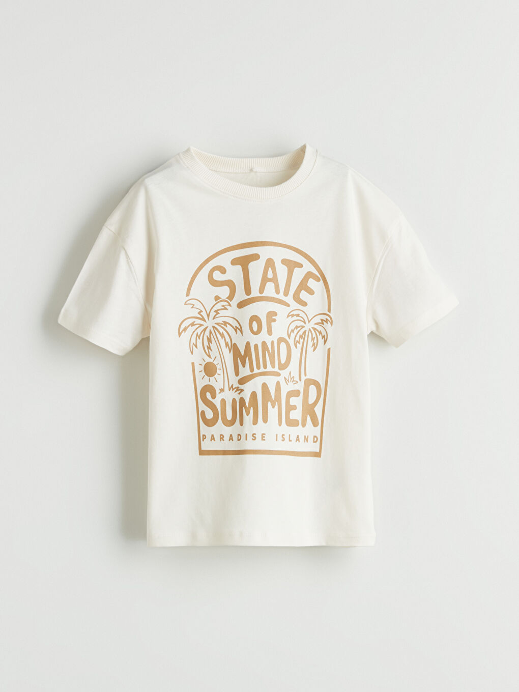 Gri Bisiklet Yaka Baskılı Erkek Çocuk Tişört