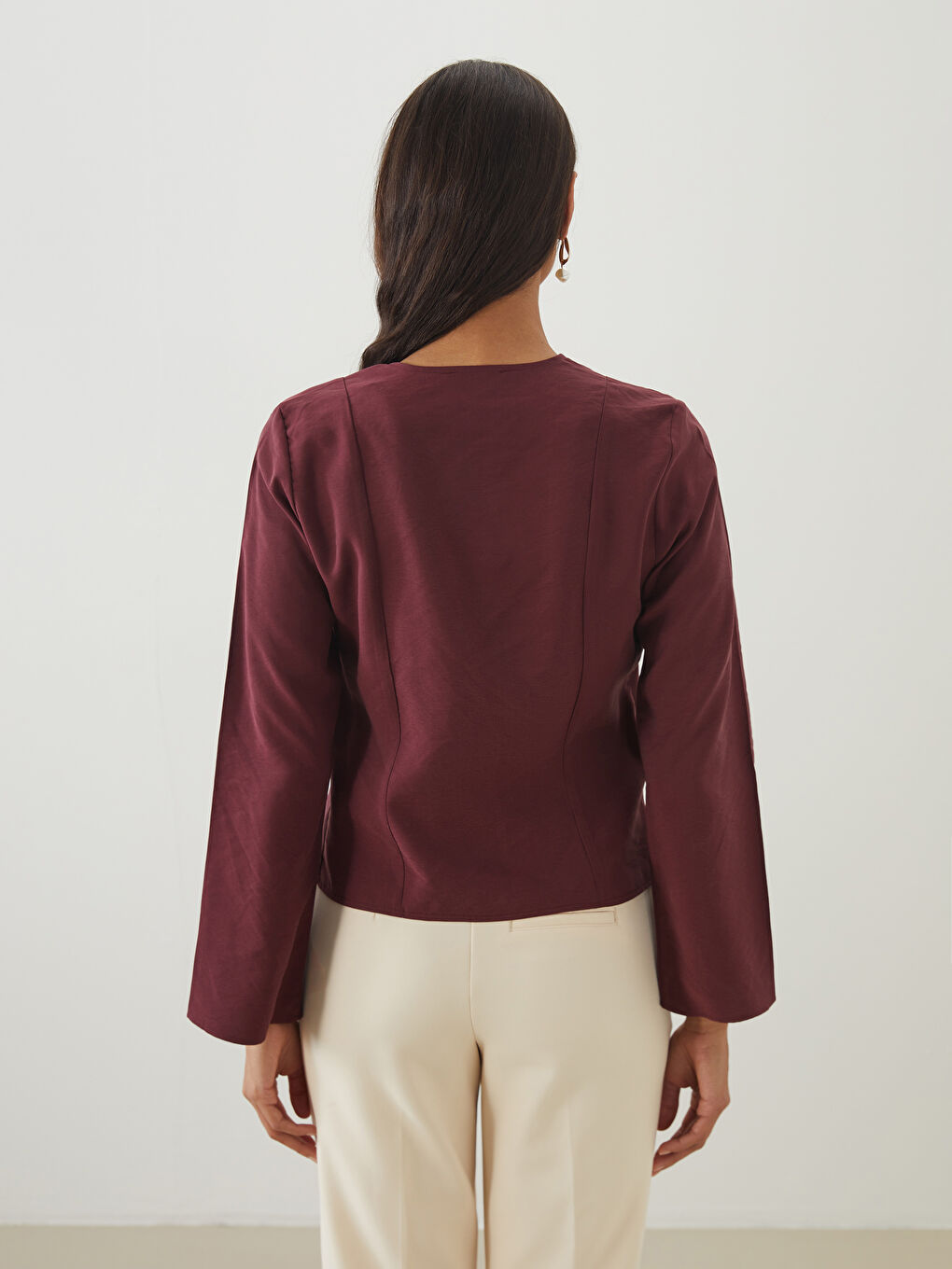 Bordo V Yaka Kadın Bluz-3