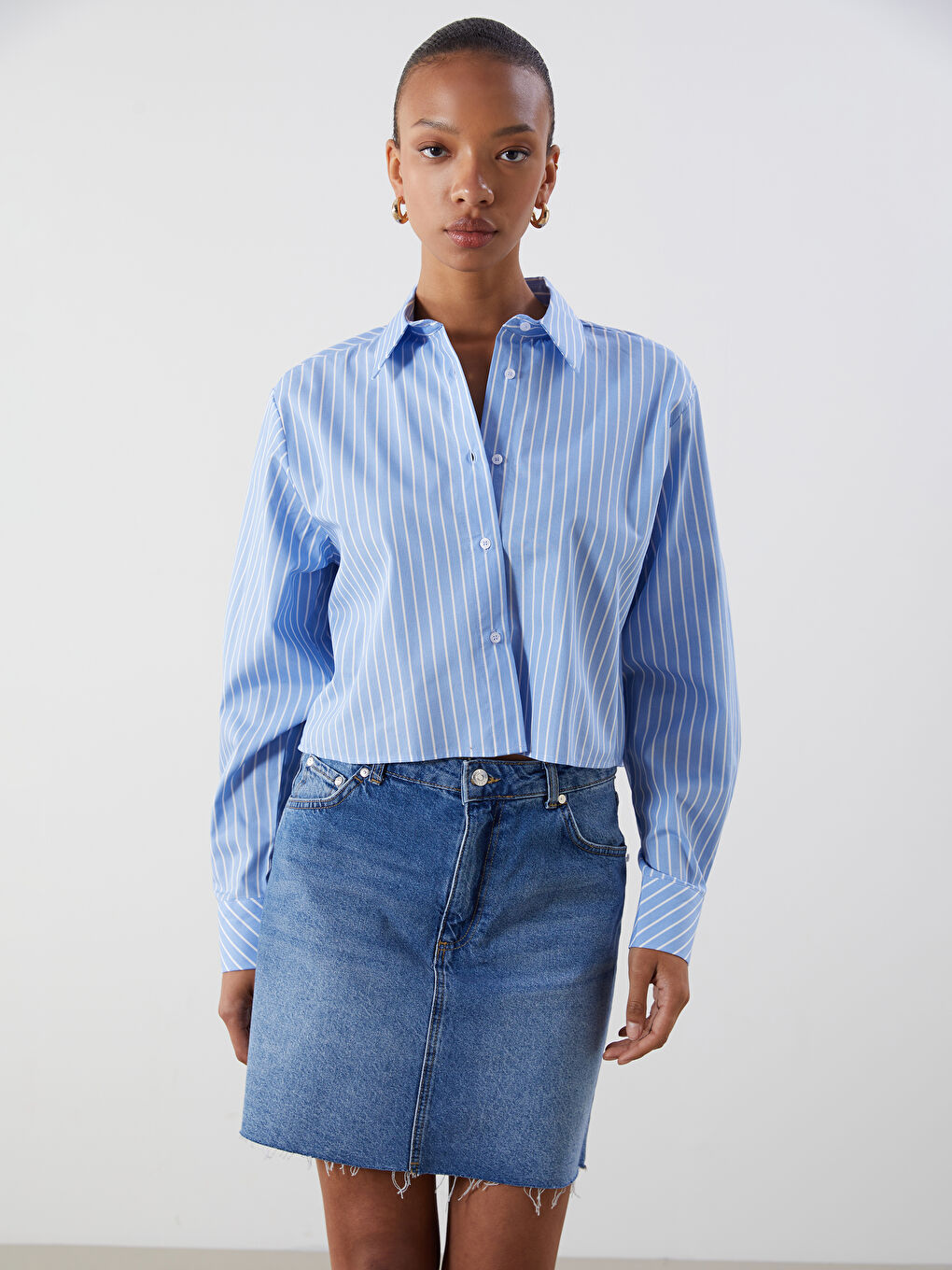 Striped Crop Women's Shirt -S5OL21Z8-LEN