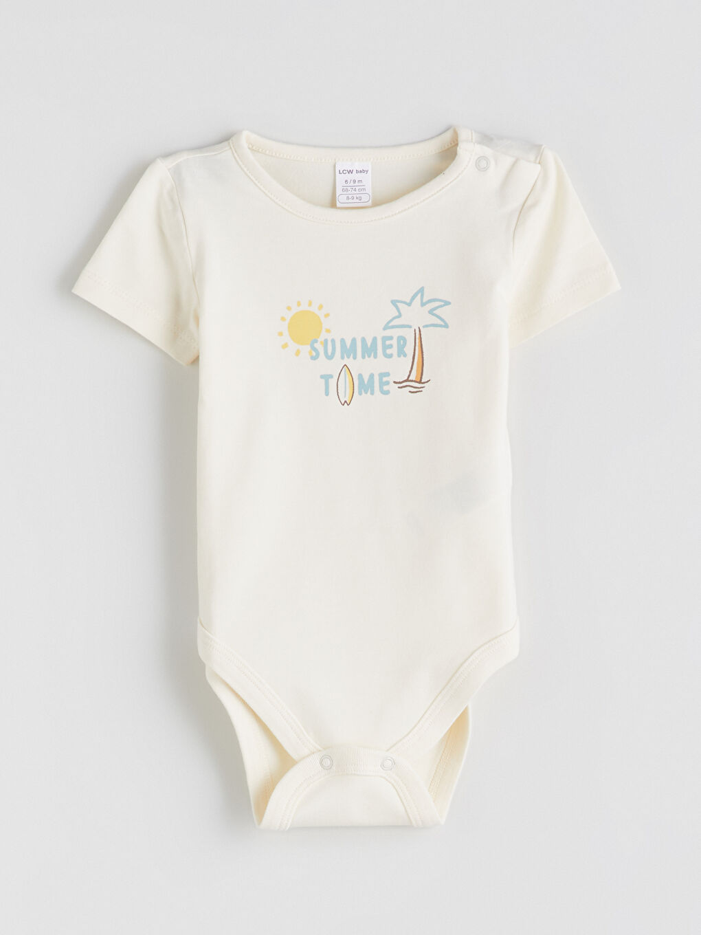 Ekru Erkek Bebek Baskılı Kısa Kollu Çıtçıtlı Body