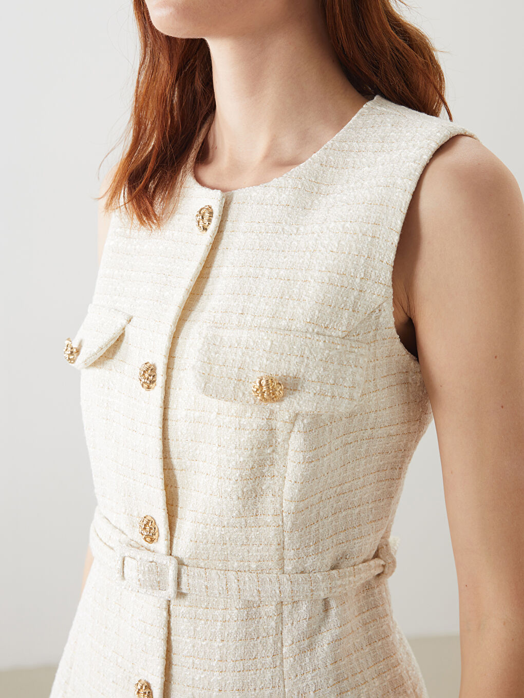 Crew Neck Women's Tweed Waistcoat -S5OL38Z8-FEW