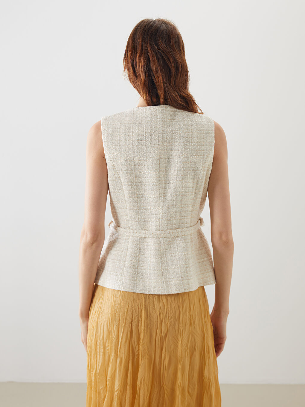Crew Neck Women's Tweed Waistcoat -S5OL38Z8-FEW