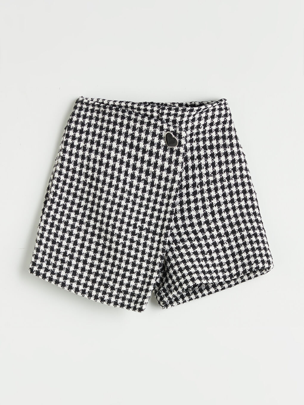 Siyah Beli Lastikli Kazayağı Desenli Kız Çocuk Şort Etek