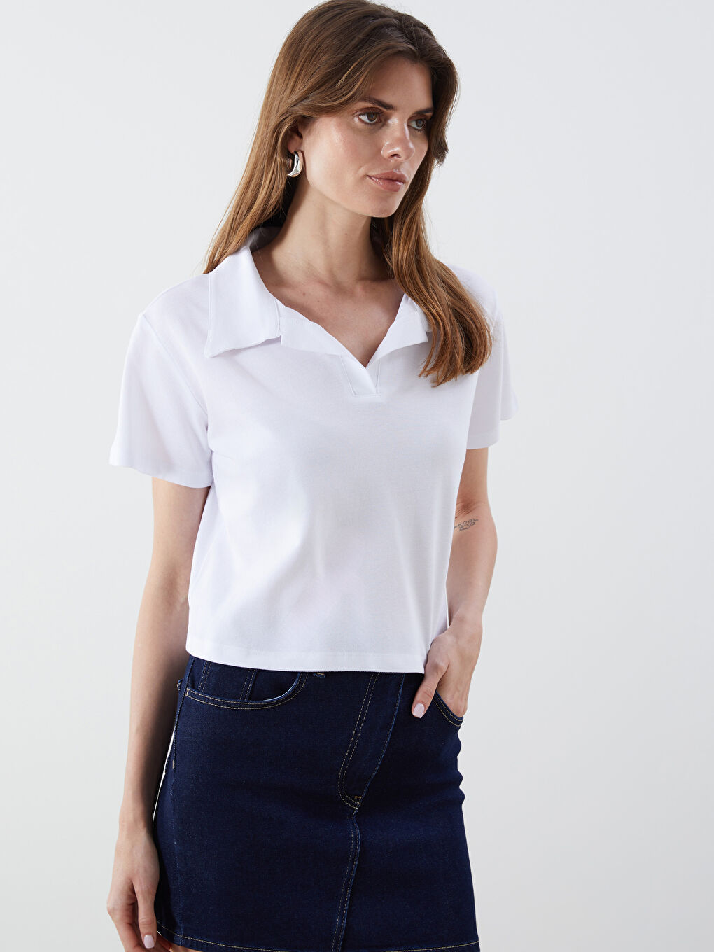 Polo Neck Pique Crop Top