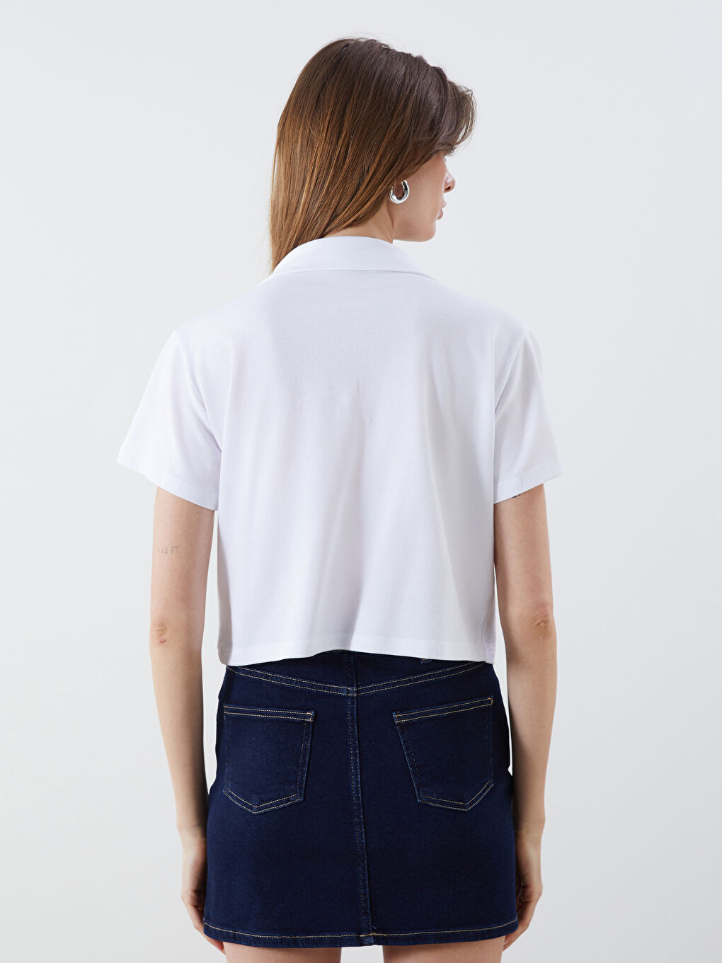 Polo Neck Pique Crop Top-3