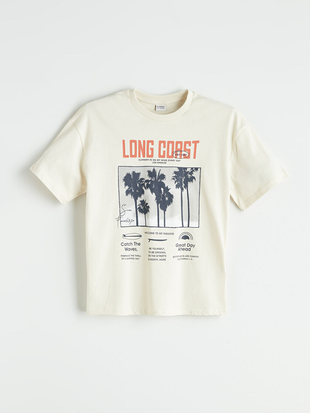 Bej Bisiklet Yaka Erkek Çocuk Tişört