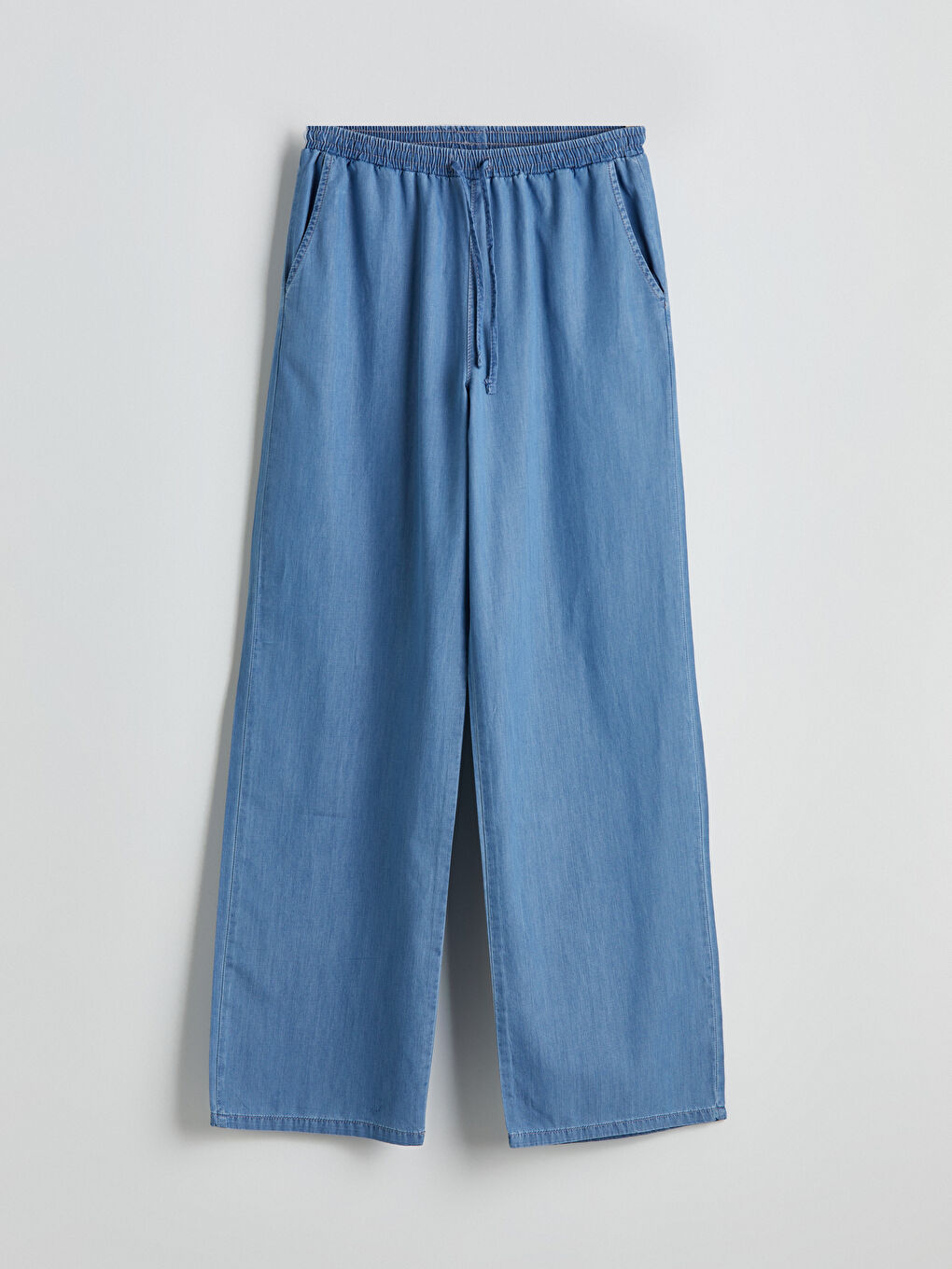 Mavi Beli Lastikli Wideleg Kadın Jean Pantolon-4