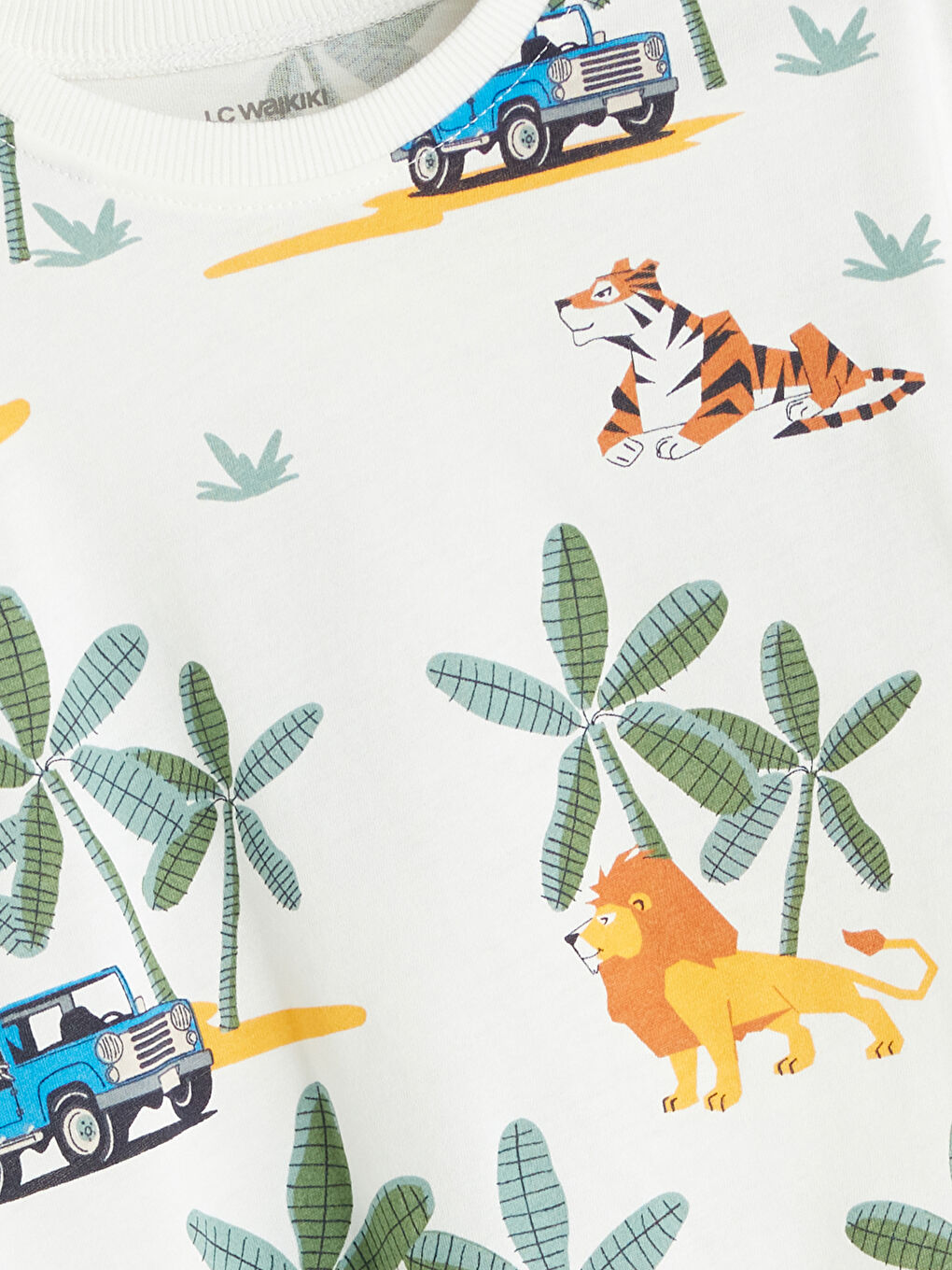 Ekru Bisiklet Yaka Baskılı Erkek Çocuk Tişört-1