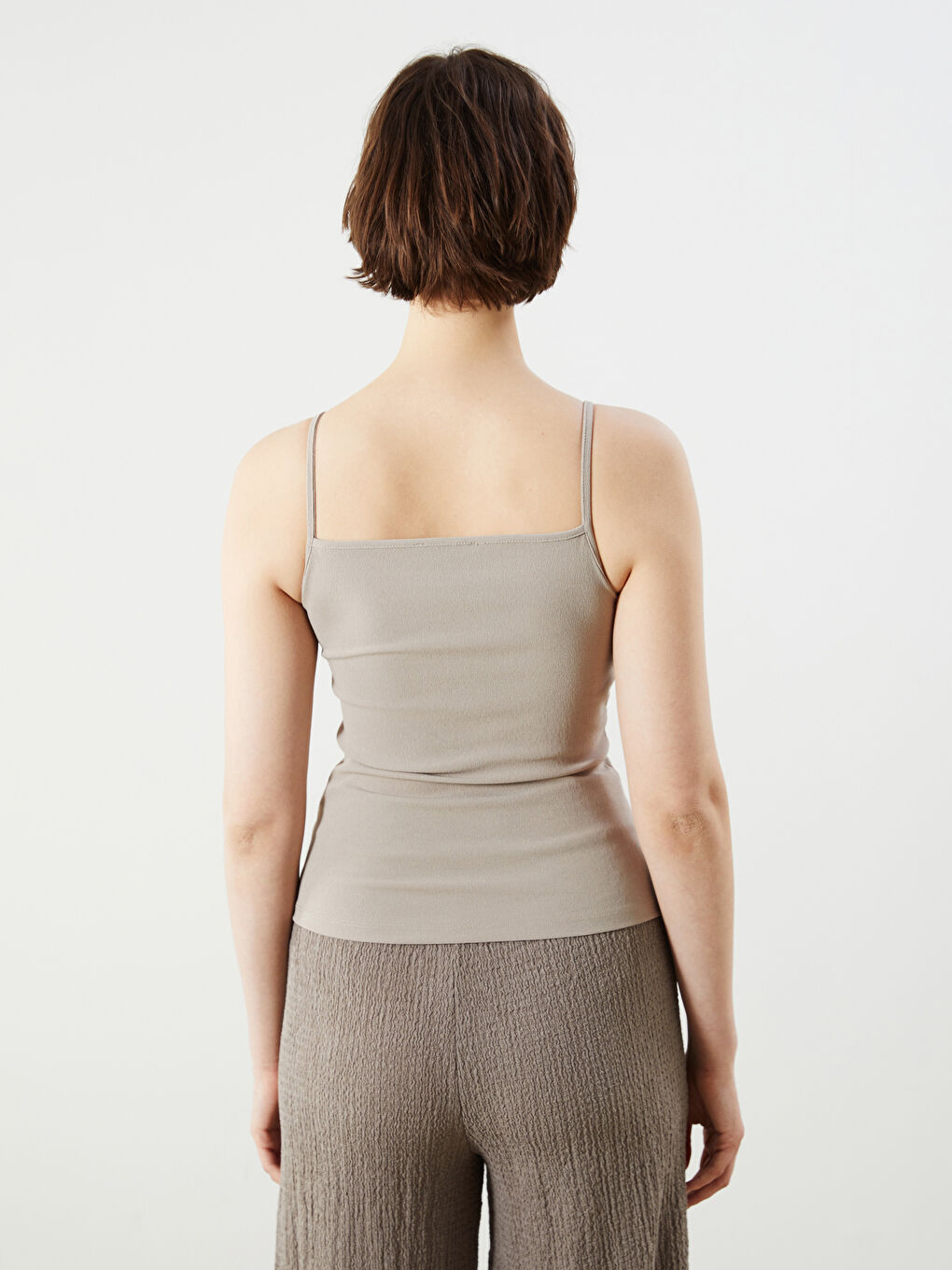 Square Collar Textured Women's Tank Top -S5OM20Z8-GQF