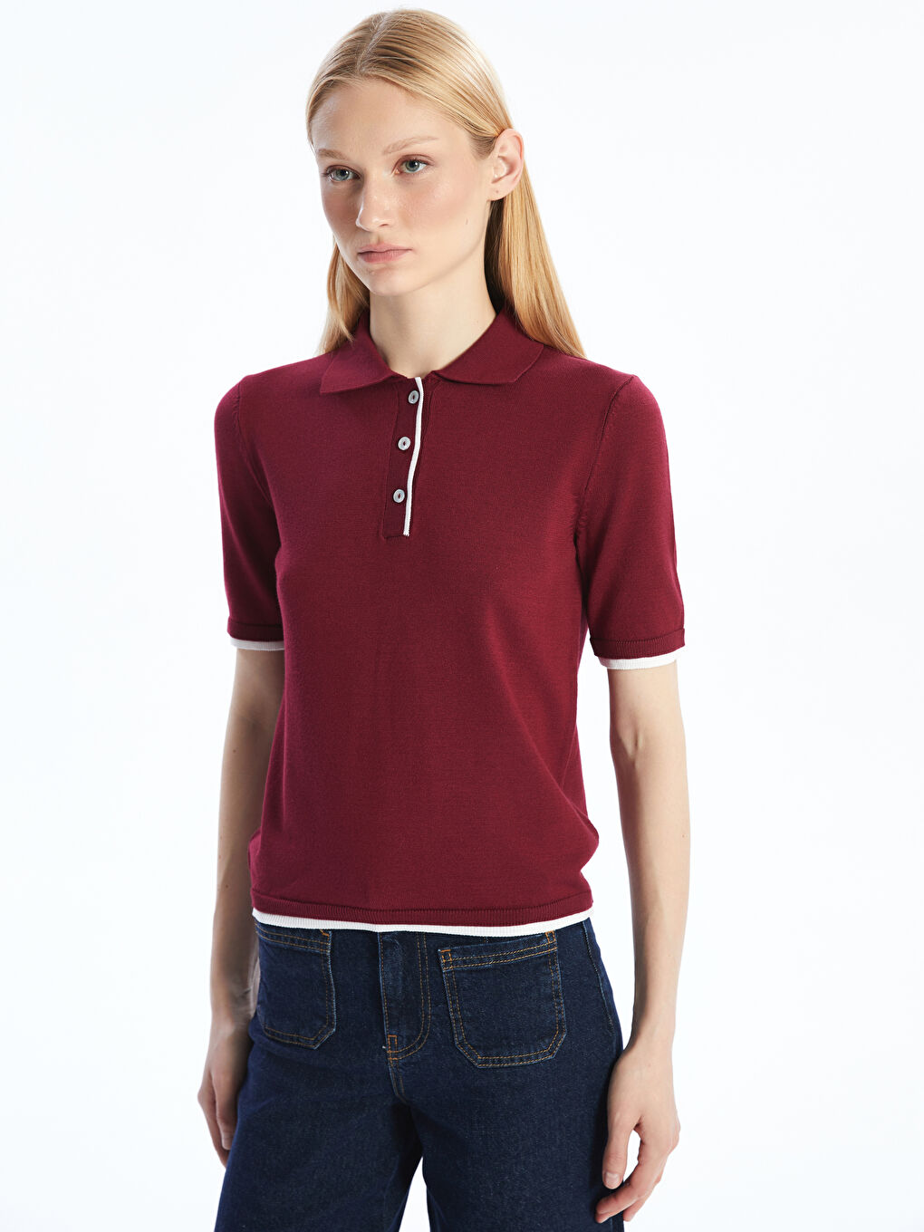Polo Neck Regular Long Sleeve Women's Tricot Sweater -S5OM38Z8-HJC