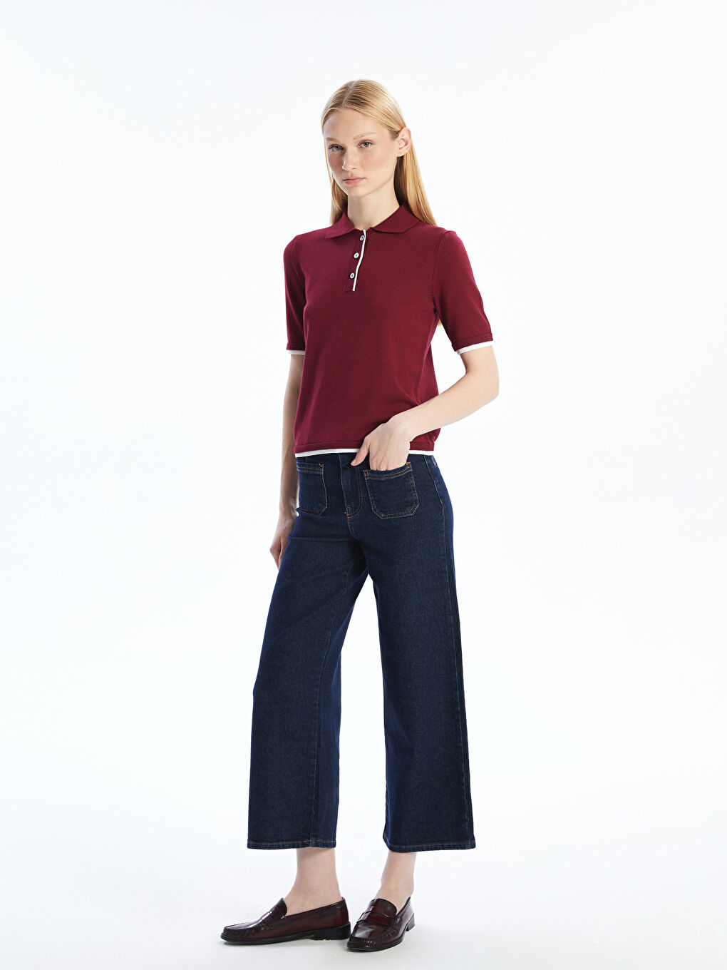 Polo Neck Regular Long Sleeve Women's Tricot Sweater -S5OM38Z8-HJC