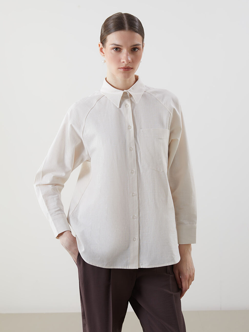 LCW Modest Bej Oversize Kadın Gömlek Tunik