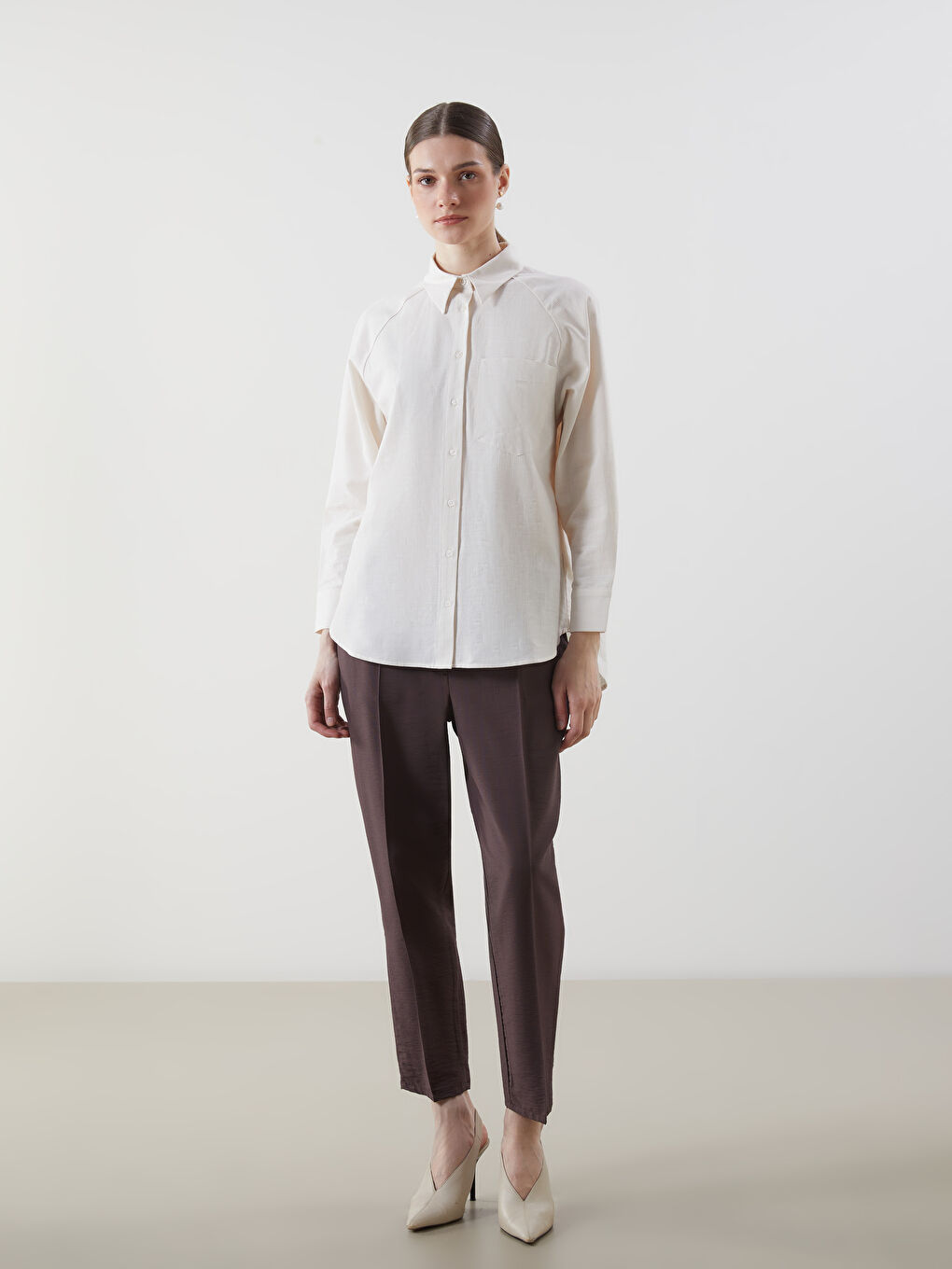 LCW Modest Bej Oversize Kadın Gömlek Tunik - 1