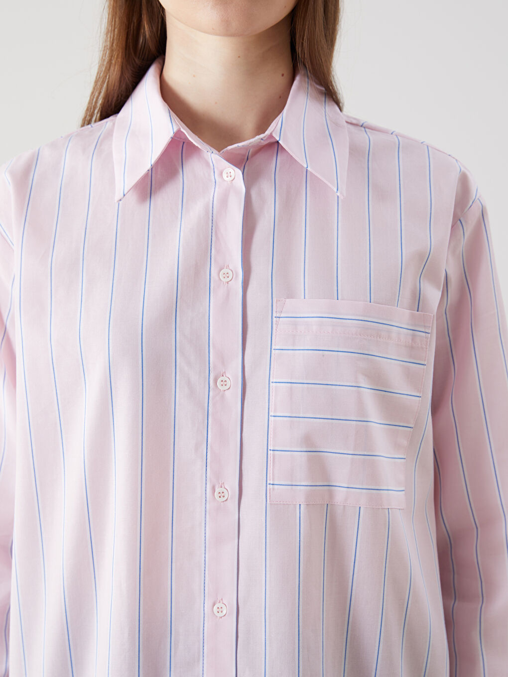 Pembe Çizgili Kadın Gömlek Tunik-2