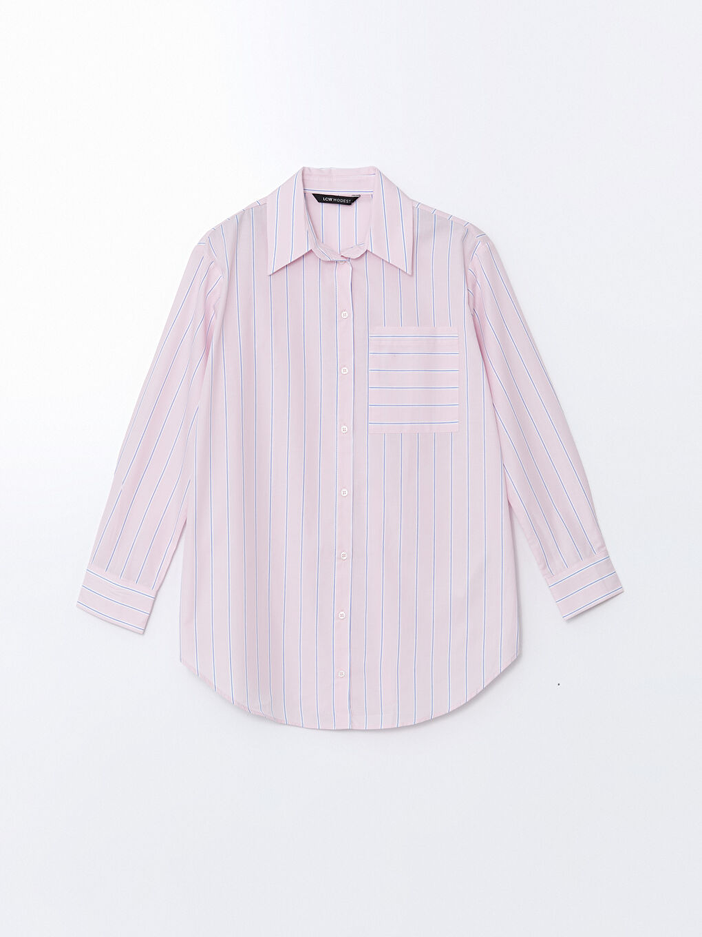 Pembe Çizgili Kadın Gömlek Tunik-4