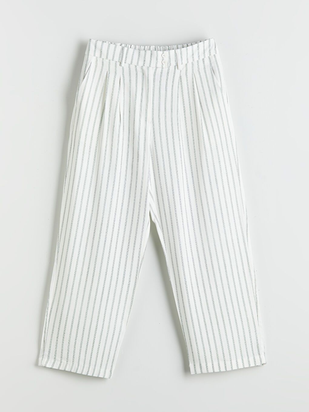 Siyah Beli Lastikli Çizgili Kadın Pantolon-4