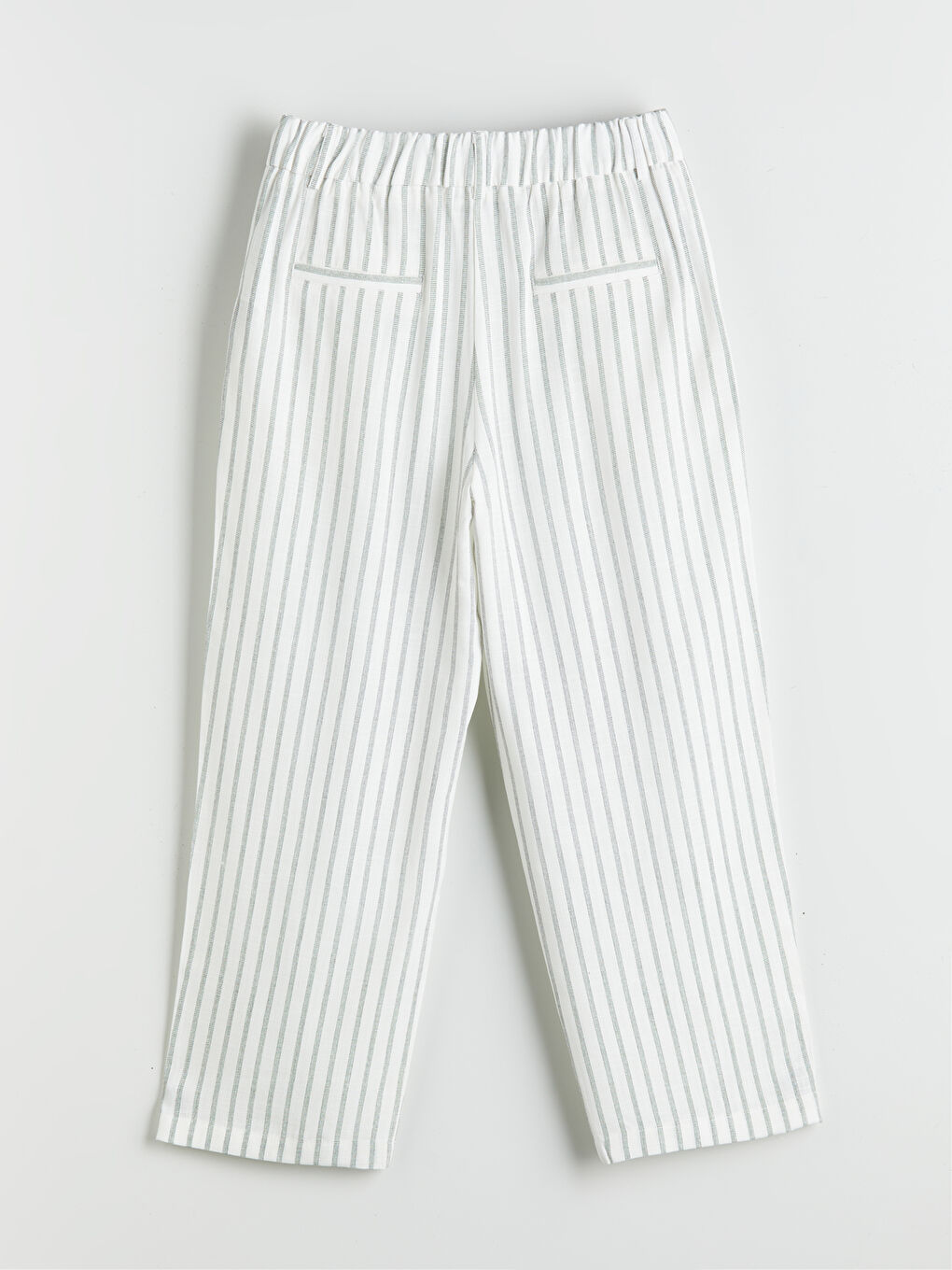 Siyah Beli Lastikli Çizgili Kadın Pantolon-5