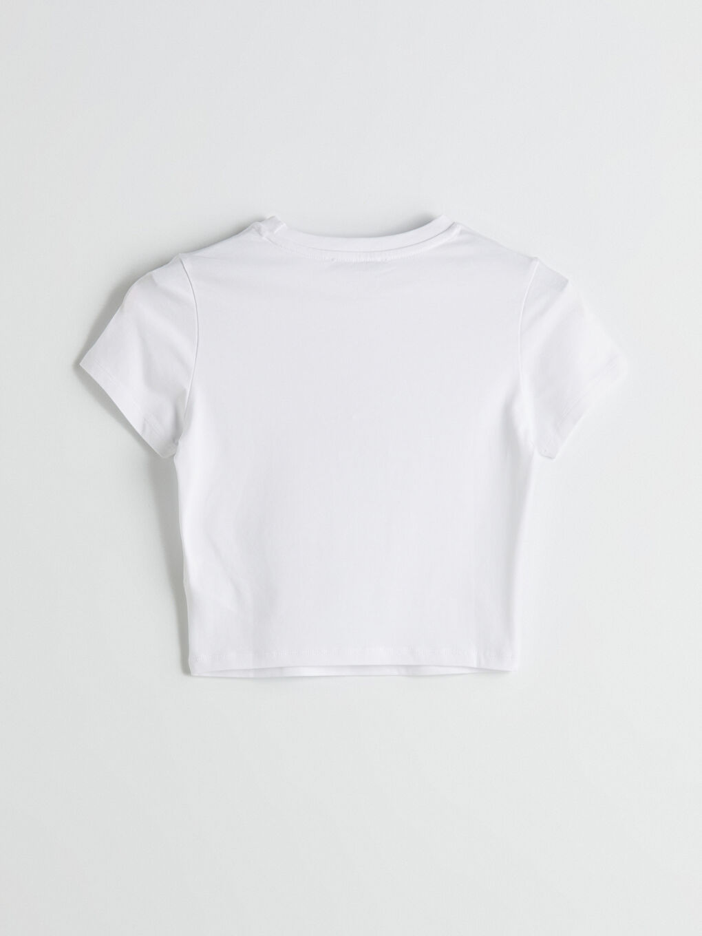 Beyaz Bisiklet Yaka Ördek Baskılı Kadın Crop-5