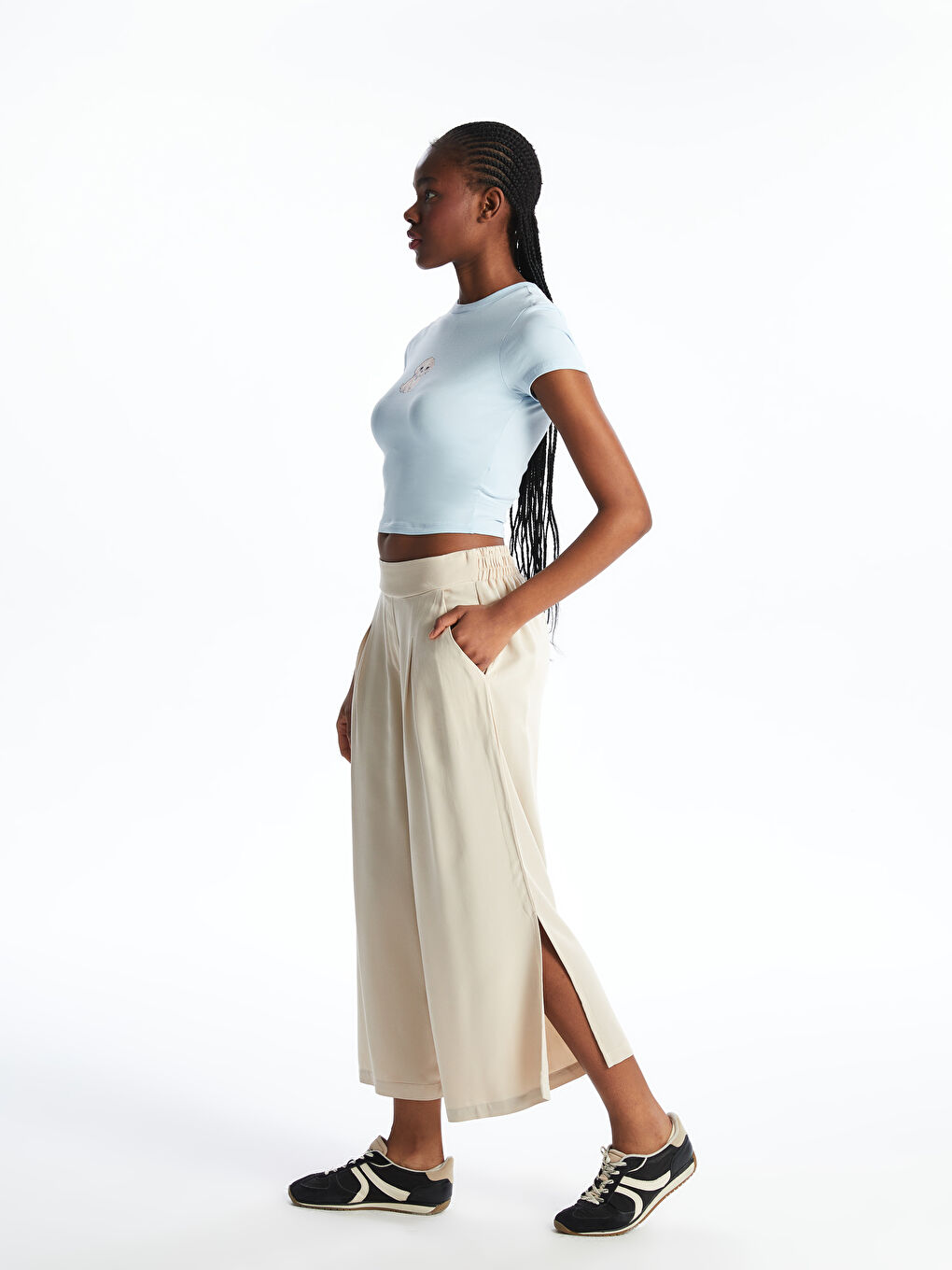 Mavi Bisiklet Yaka Köpek Baskılı Kadın Crop-1