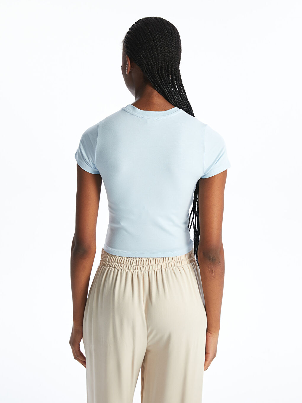 Mavi Bisiklet Yaka Köpek Baskılı Kadın Crop-3