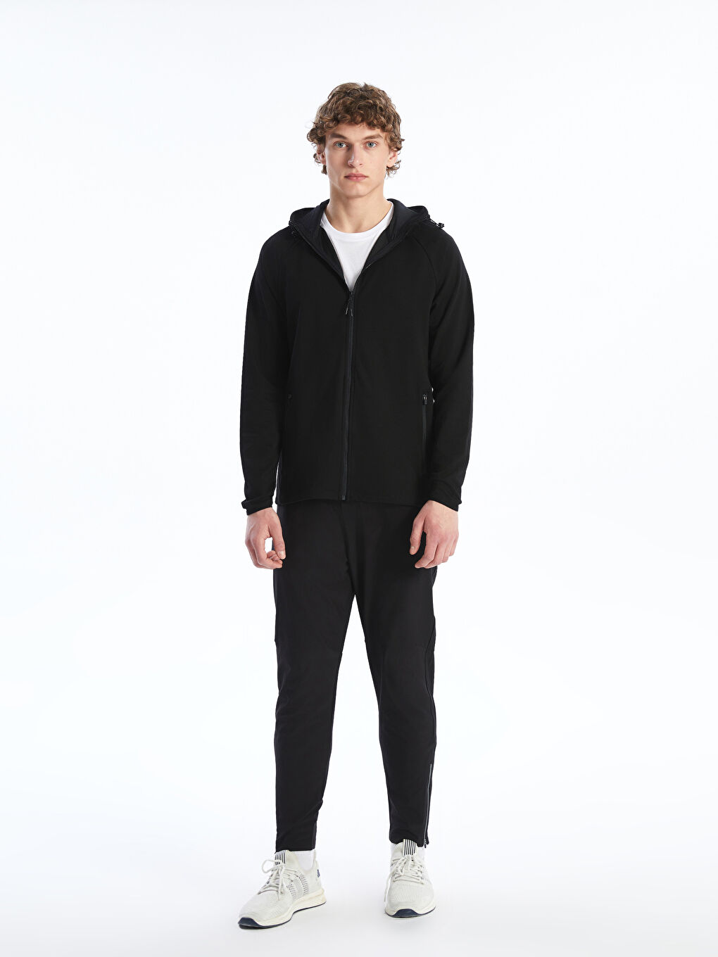 Siyah Kapüşonlu Uzun Kollu Erkek Fermuarlı Sweatshirt-1