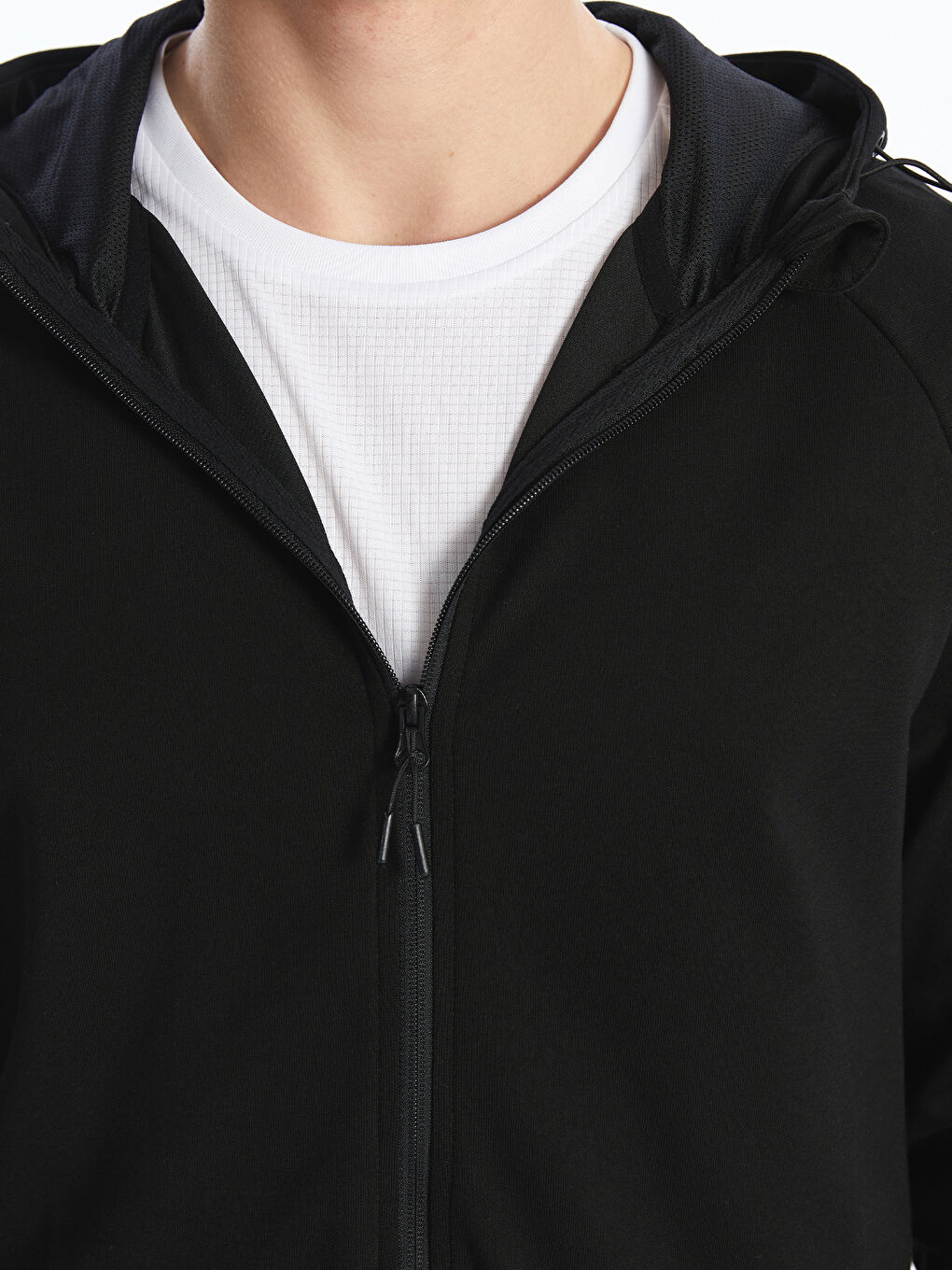 Siyah Kapüşonlu Uzun Kollu Erkek Fermuarlı Sweatshirt-2