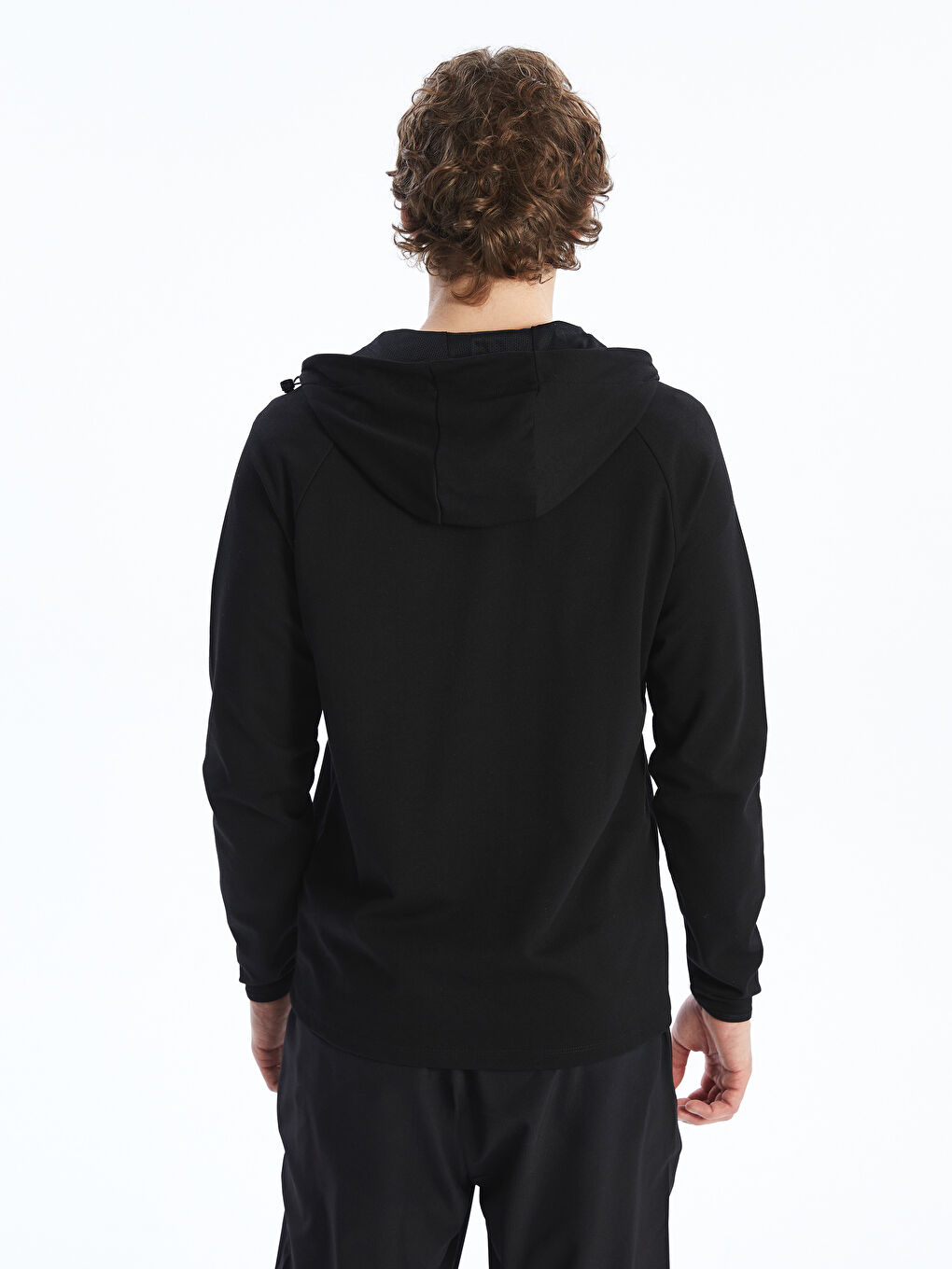 Siyah Kapüşonlu Uzun Kollu Erkek Fermuarlı Sweatshirt-3