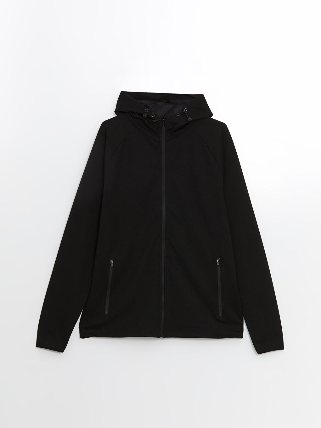 Siyah Kapüşonlu Uzun Kollu Erkek Fermuarlı Sweatshirt-4