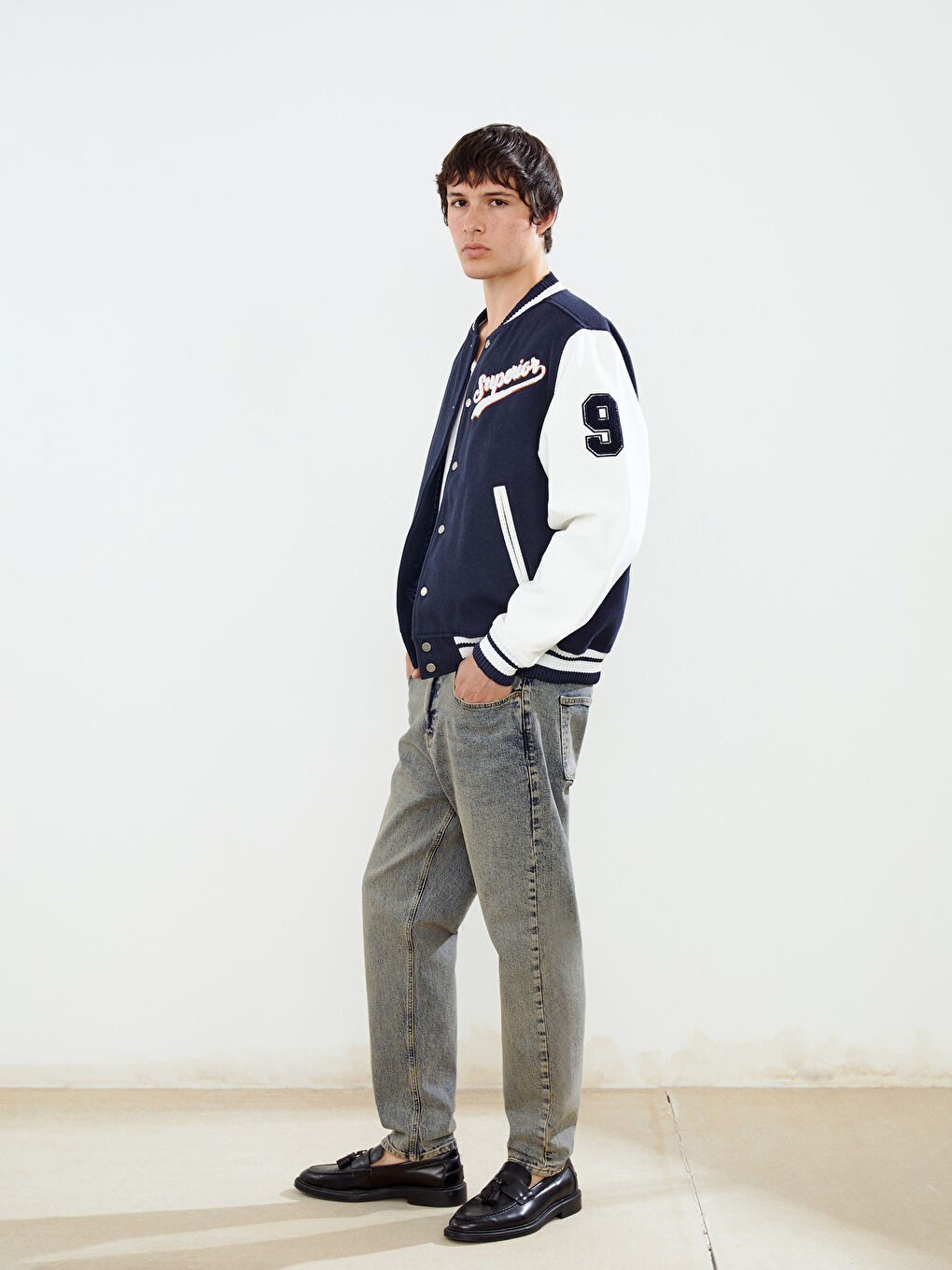 Lacivert Standart Kalıp Uzun Kollu Erkek Kolej Ceket-1