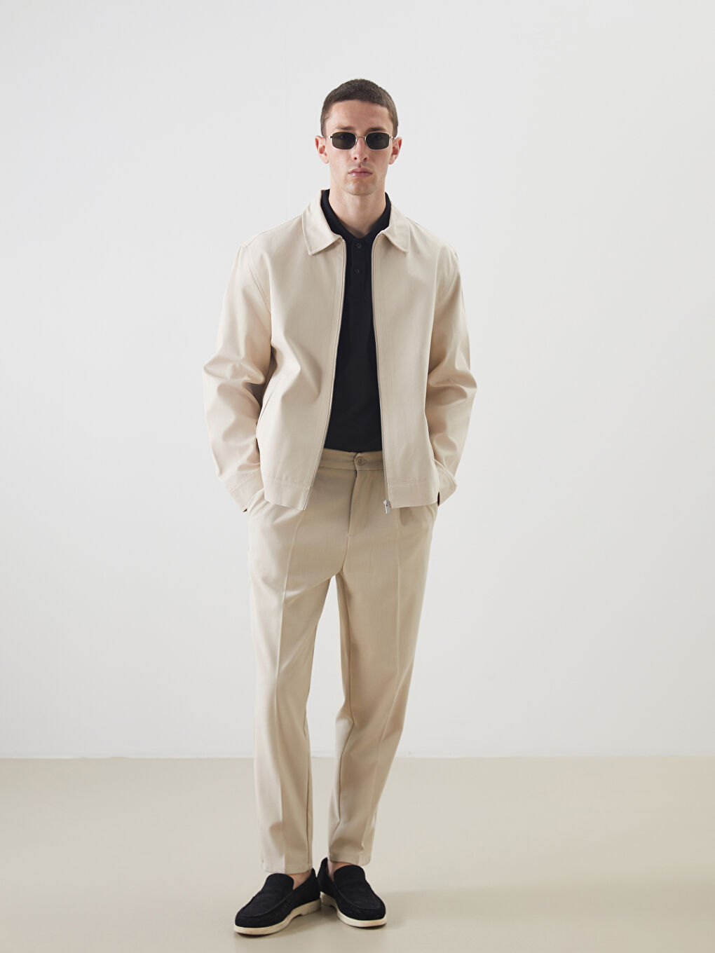 Bej Rahat Kalıp Gömlek Yaka Erkek Mont-1